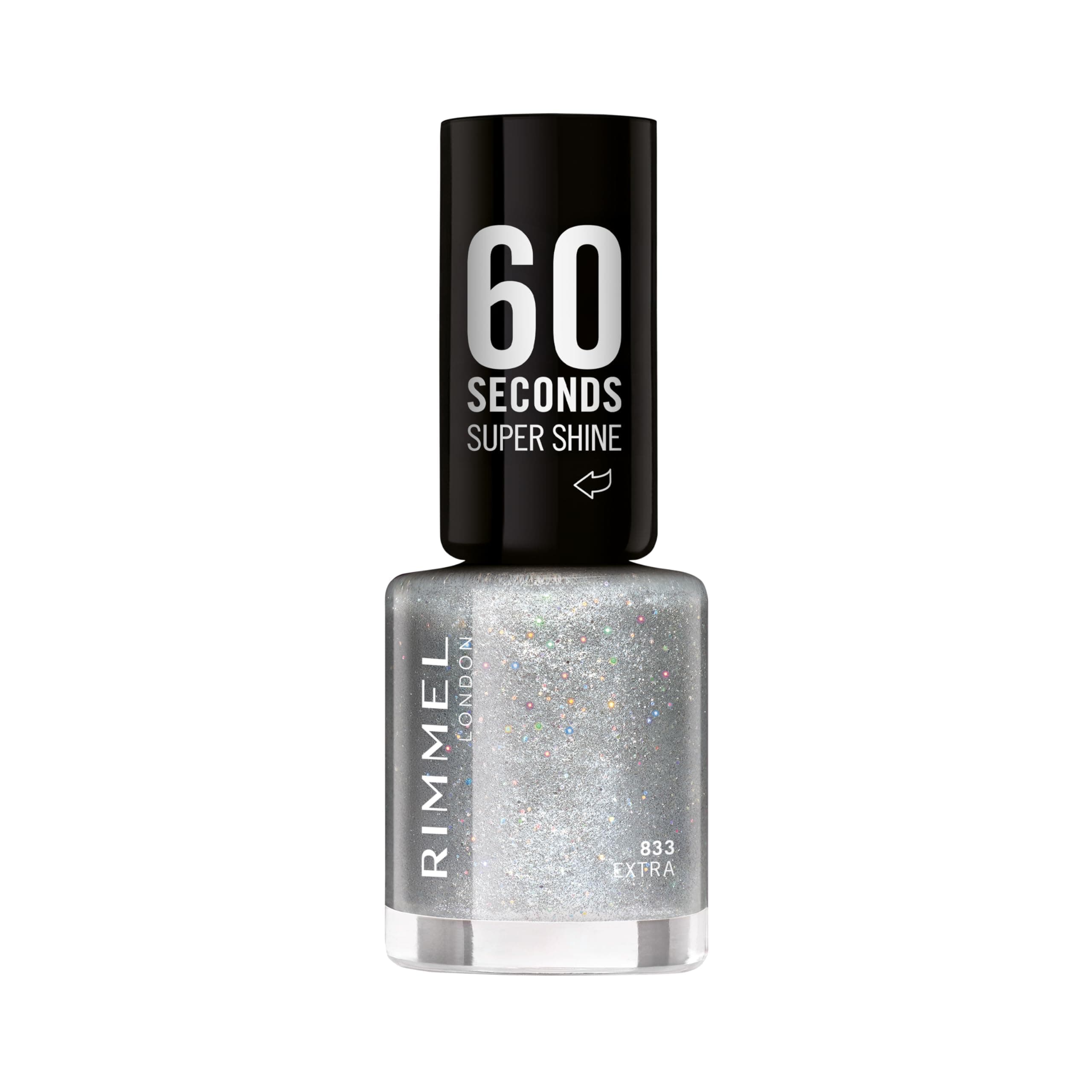 Rimmel 60 Seconds Glitter Nail Polish, 833 Extra, 8 ml, (Pack of 1)