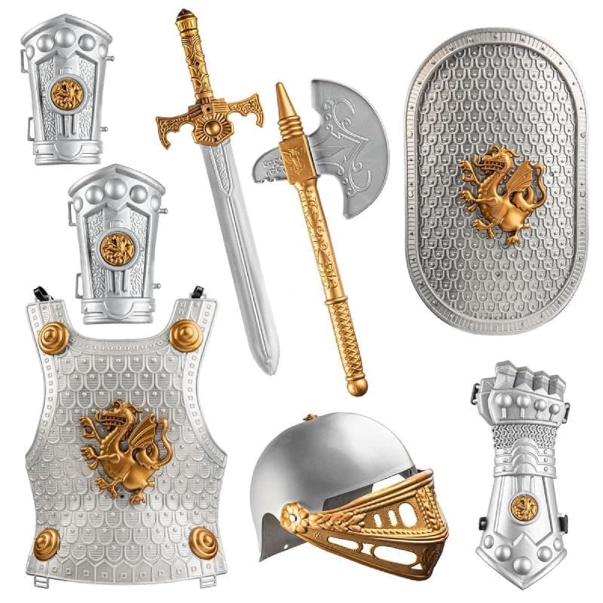 Dress Up America Knight Armor Set for Kids - Medieval Shield and Helmet Playset - Royal Knight Costume Dress Up for Boys