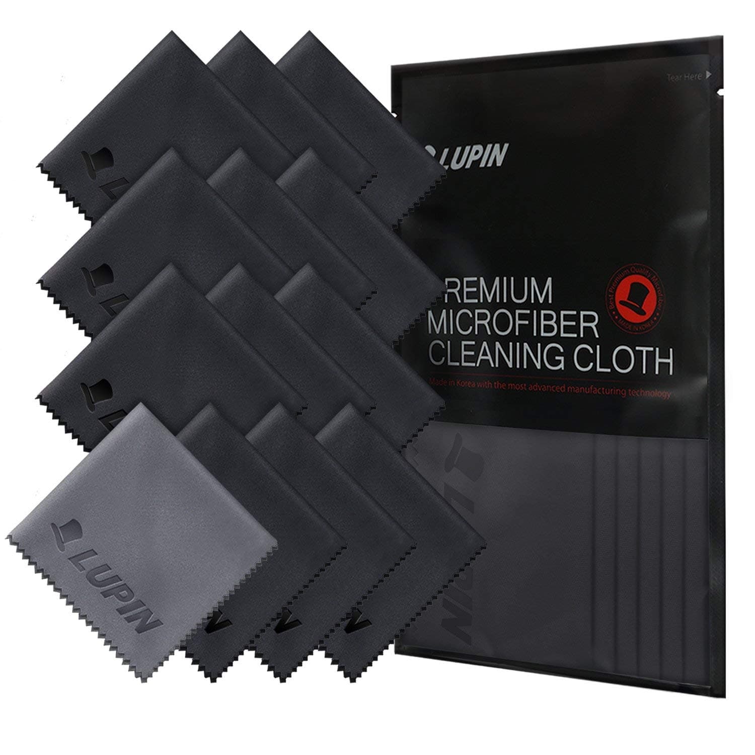 RingkeLupin Microfiber Cleaning Cloths, 13 Pack Premium Ultra Lint Polishing Cloth Designed for Cell Phone, Tablets, Laptops, iPad, Glasses, Auto Detail, TV Screens & Other Surfaces - Black