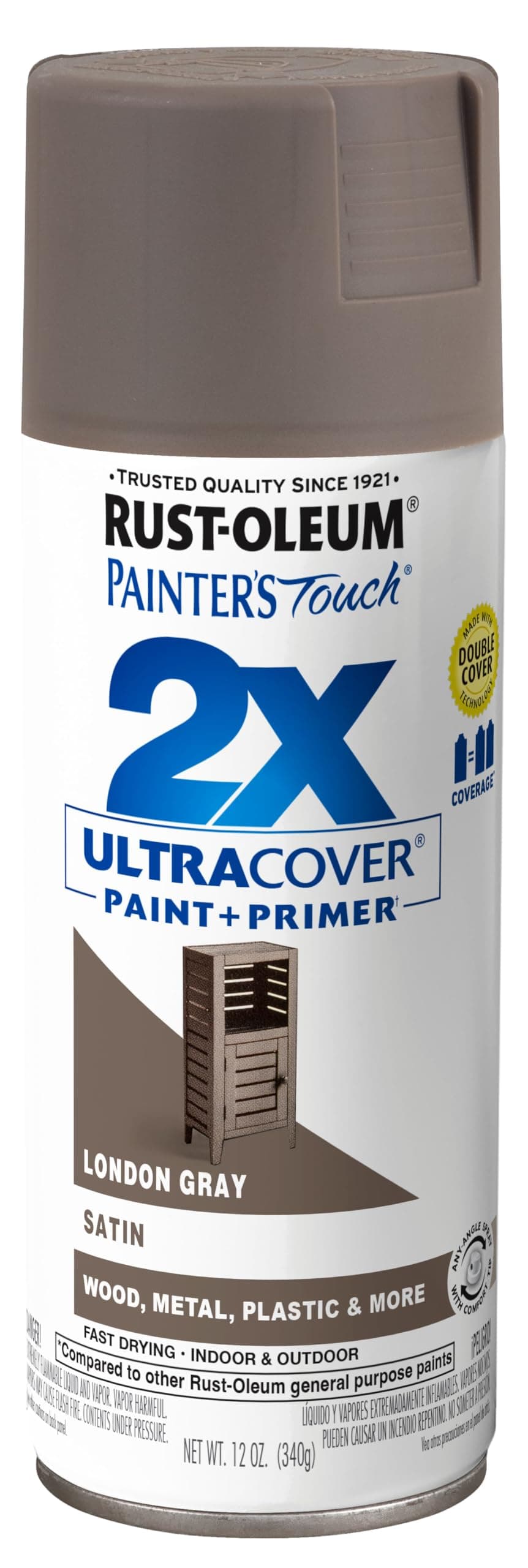 Rust-Oleum 249857 Painter's Touch 2X Ultra Cover Spray Paint, 12 oz, Satin London Gray