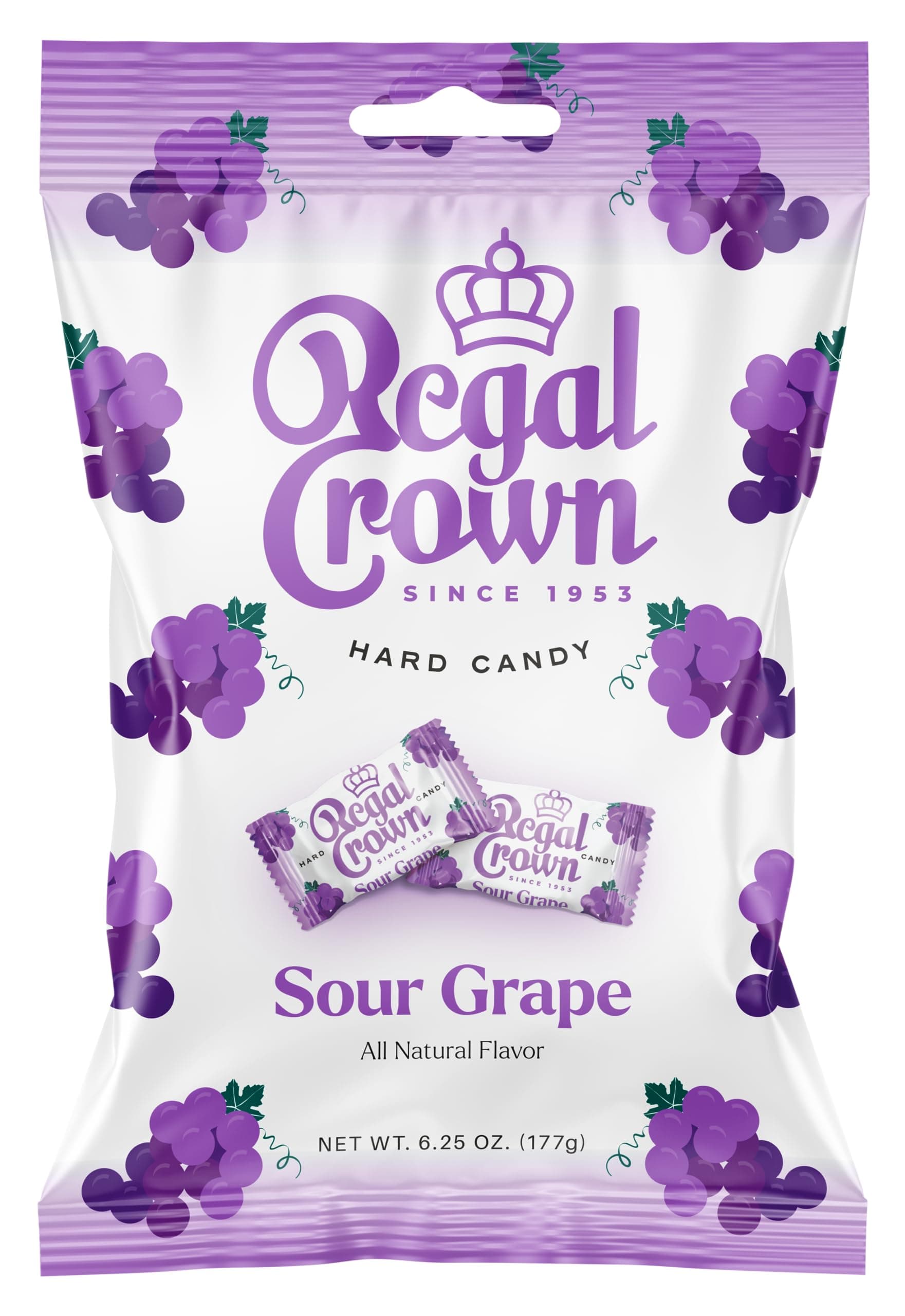Regal Crown Sour Grape Candy | Traditional Sour Grapes Candy | Tart and Tangy Old Fashioned Sour Grape Hard Candy Brought To You By Iconic Candy | 6.25oz Peg Bag (1)