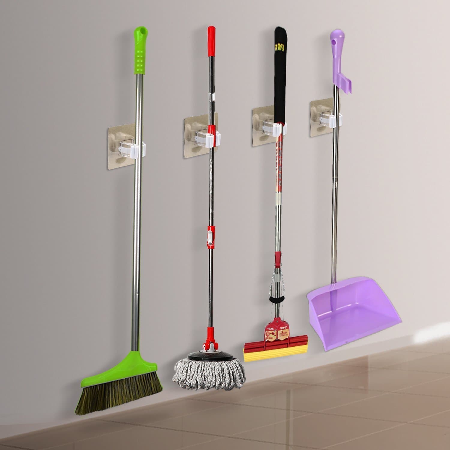 Broom Mop Holder, Broom Gripper Holds Strongly Non-Slip, Home Organization Storage Solutions for Cleaning Tools Holder (4 Pack)