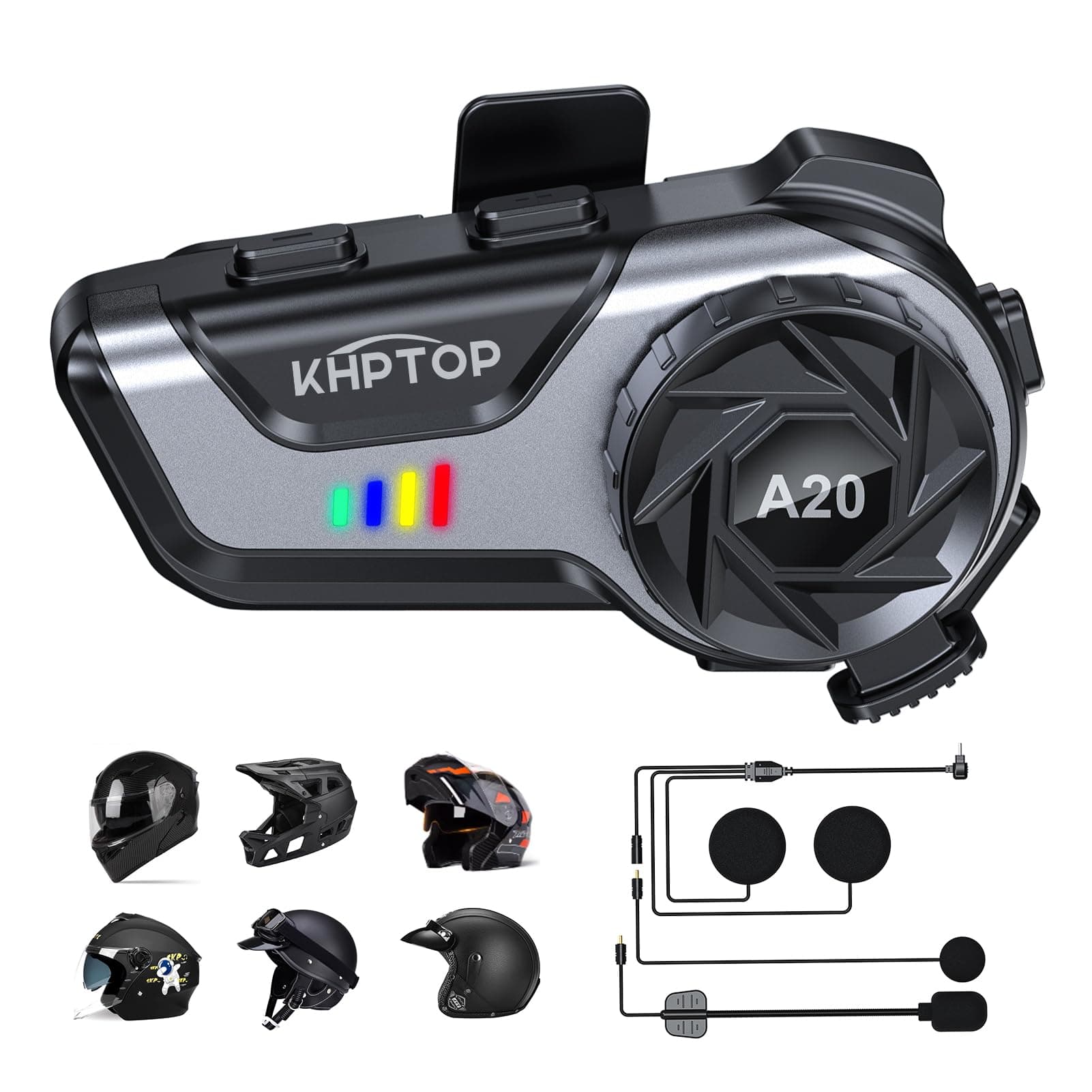 KhptopMotorcycle Helmet Speakers Helmet Bluetooth Headset CVC&DSP Noise Reduction Soft/Hard Mic/1000mAh Automatic Answer/Call Music Control Headphone IPX6 Waterproof Compatible with All Helmets