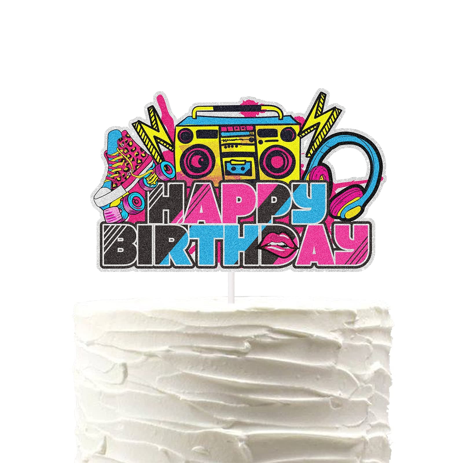 80s Cake Topper 80's Retro Hip Hop Theme Party Totally 1980s Party Decorations Happy Birthday Cake Decorations