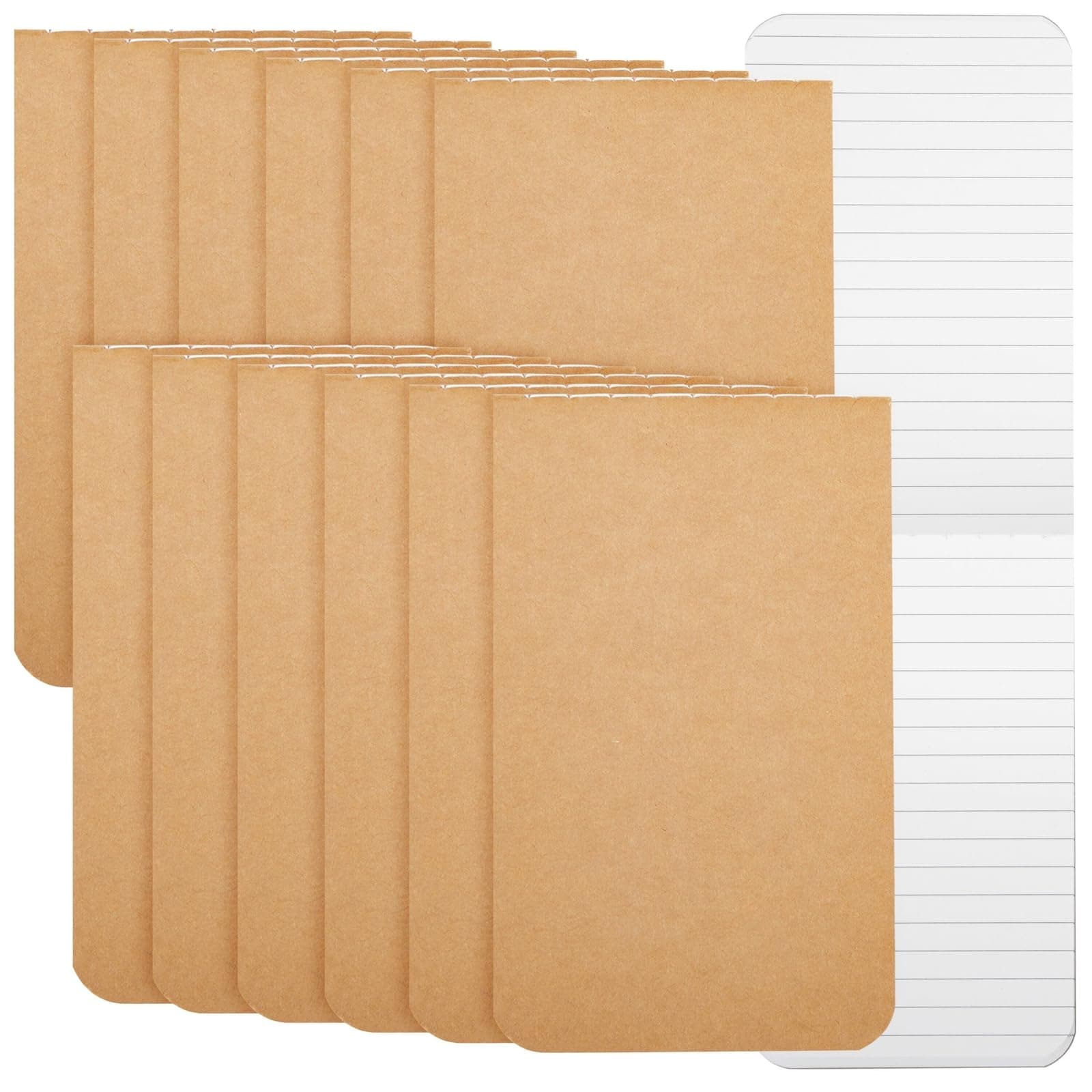 Pocket Notebook - 12-Pack, 2.7 x 4.5 In, Brown Kraft Cover - Composition Book for School & Office - Travel Journal with Top-Sewn Flat-Lay Binding