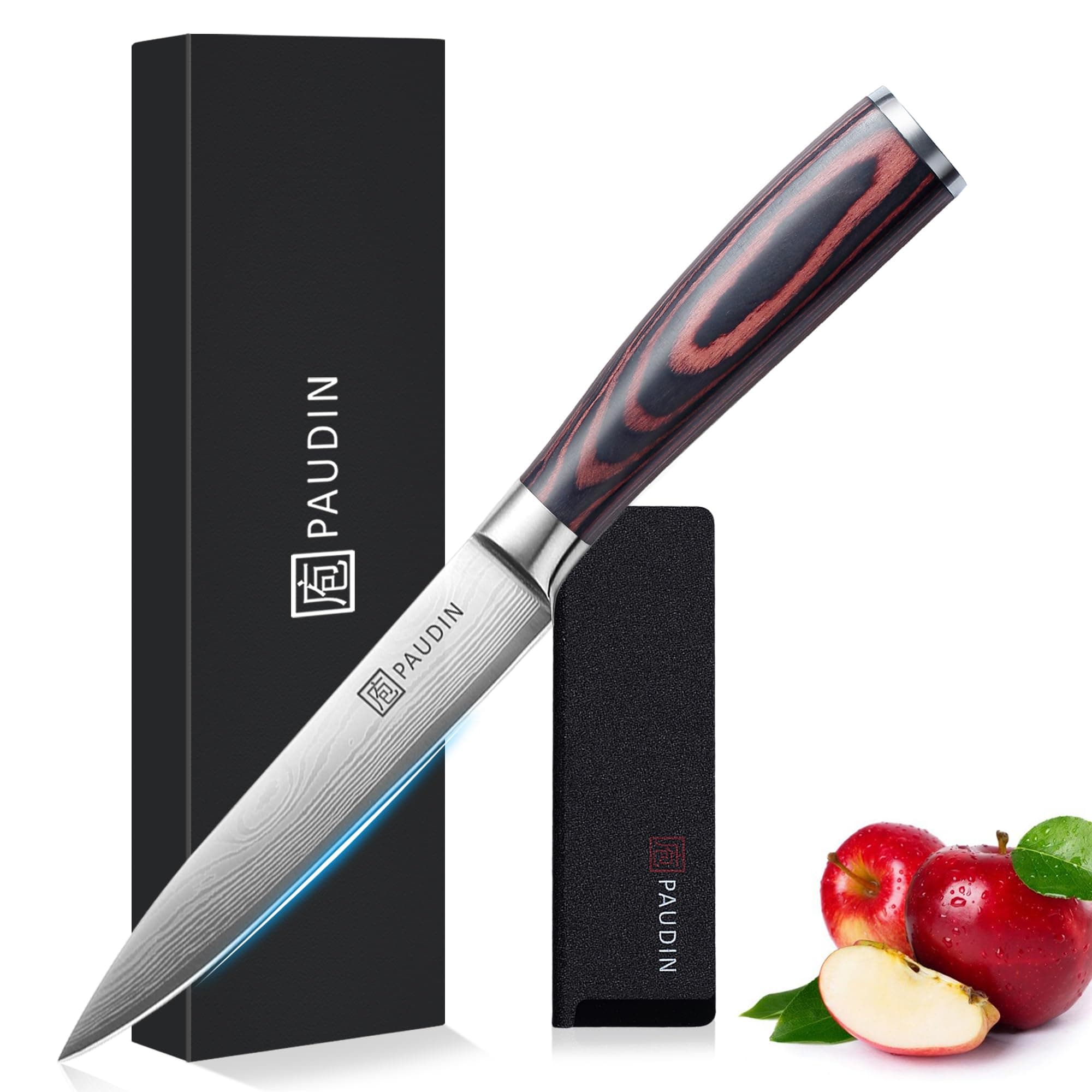 Utility Knife, Kitchen Knife 5 Inch, High Carbon Stainless Steel, Multipurpose Paring Knife for Fruit and Vegetable Cutting with Wooden Handle, Premium Gift Box