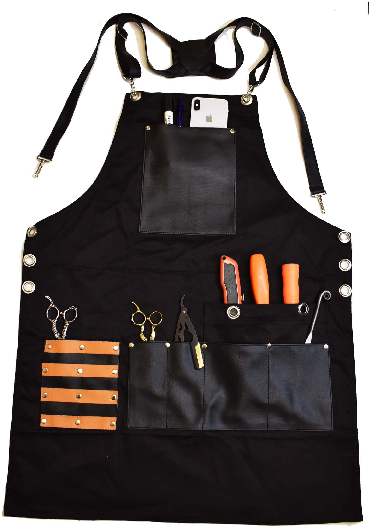 TBP Professional Barber Apron with 8 Waterproof Leather Pockets, Heavy Duty Premium Quality, Ideal for Hair Stylist, Kitchen, Chef BBQ Grill Apron