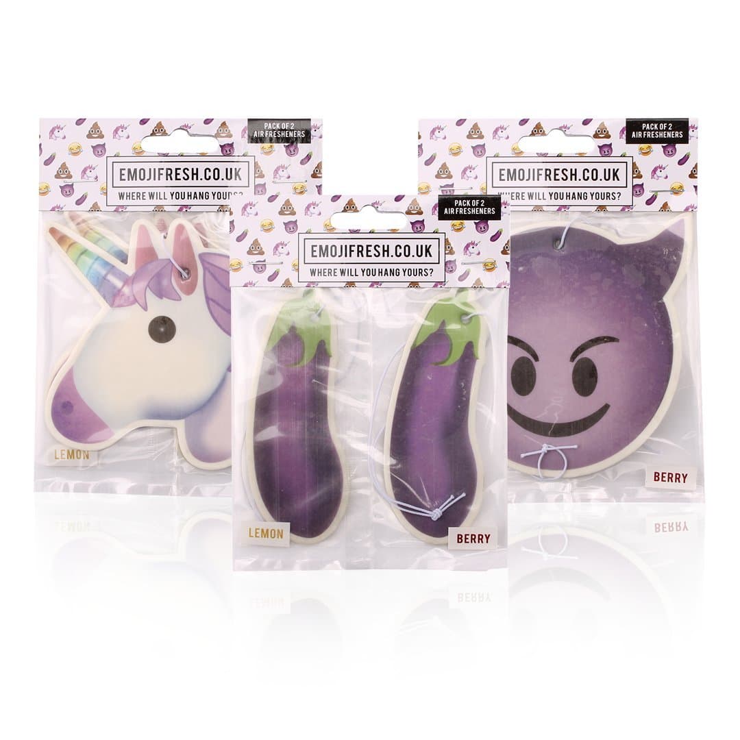Emoji Fresh | Car Airfreshers 3 MultiPack 6 Car Air Freshener | Long Lasting Berry Cola and Lemon Cola Freshner Scents | Devil Aubergine and Unicorn Emojis Air Freshers from Emoji Movie Popular Gift