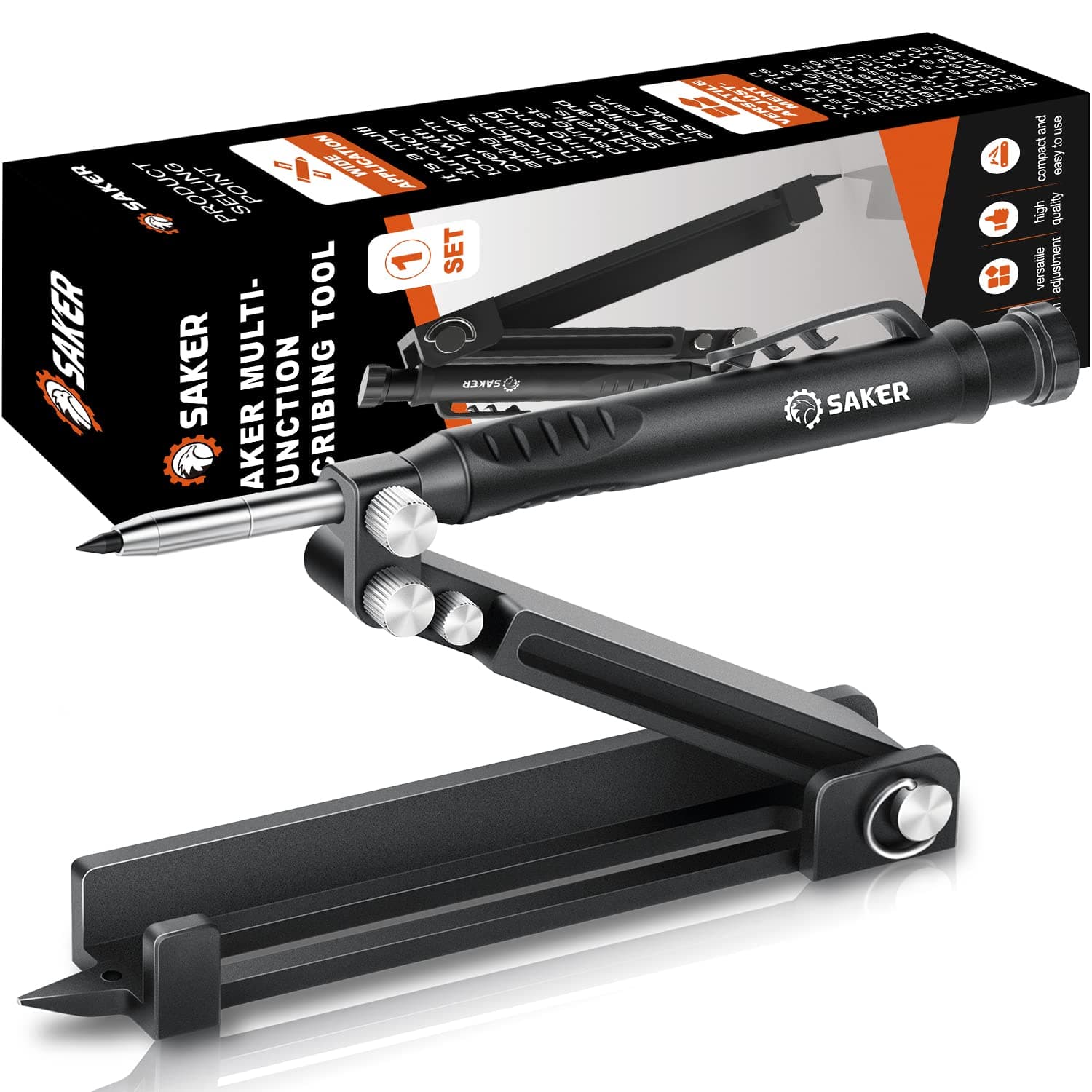 Saker Multi-function Scribing Tool - Aluminum Alloy Scribe with Deep Hole Pencil, DIY Woodworking Scriber Gauge, Measuring Tool