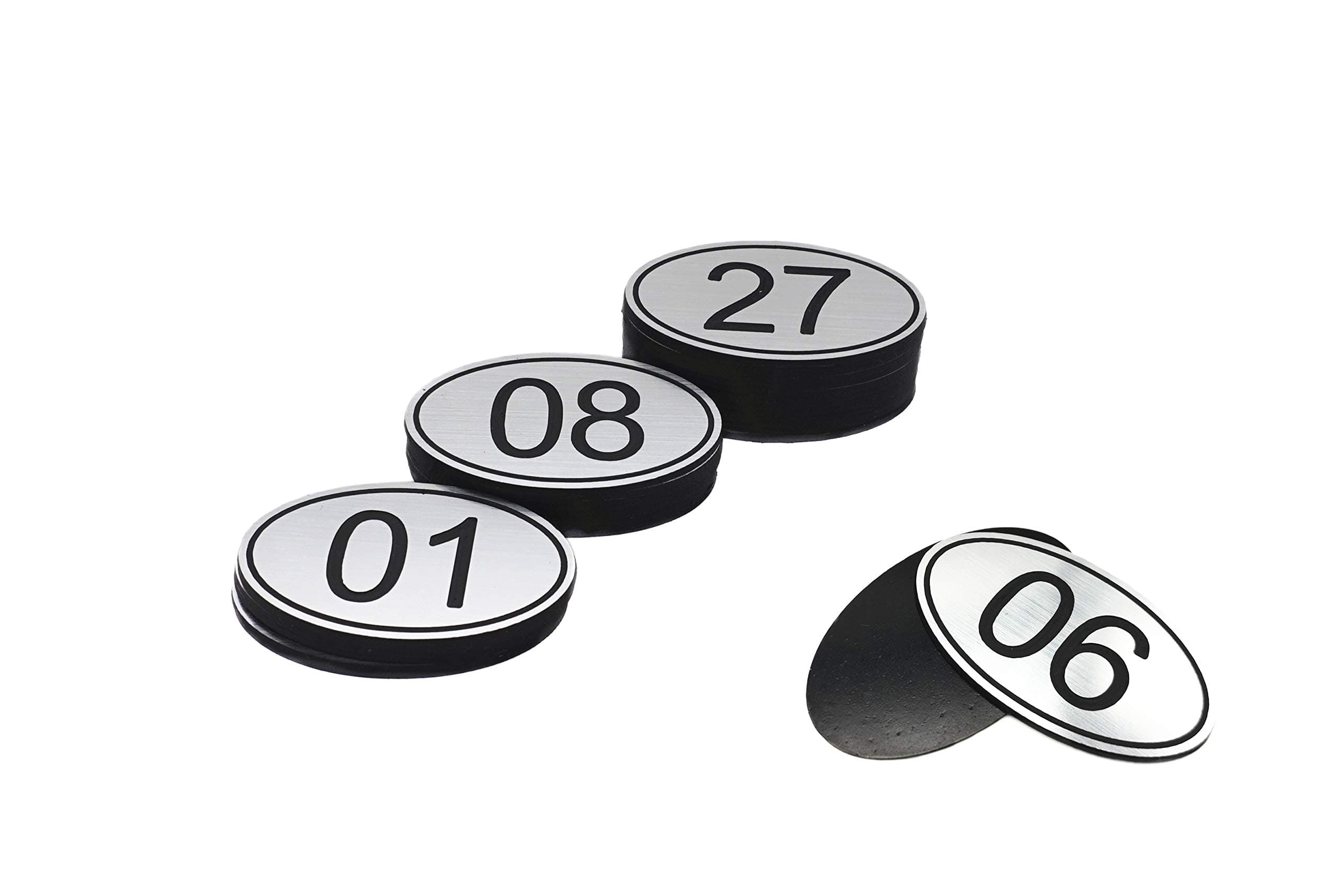 ABS Engraved 30mm x 50mm Oval Table Numbers (1-50) Pubs Restaurants Clubs - Silver - 1 to 50