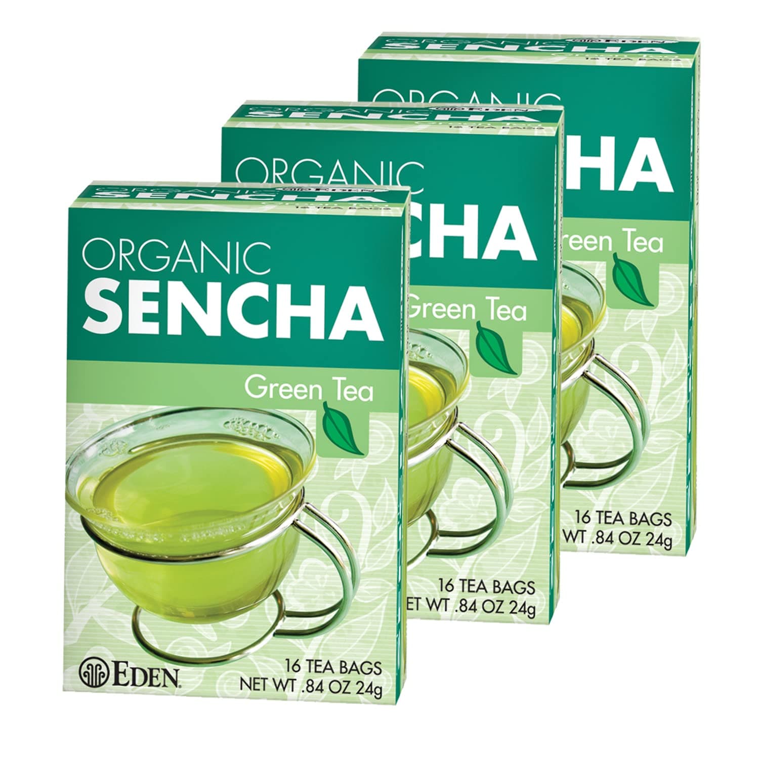 Eden Organic Sencha Green Tea, Japanese, Uji Cha, 16 Unbleached Manila Tea Bags/Box (3-Pack)