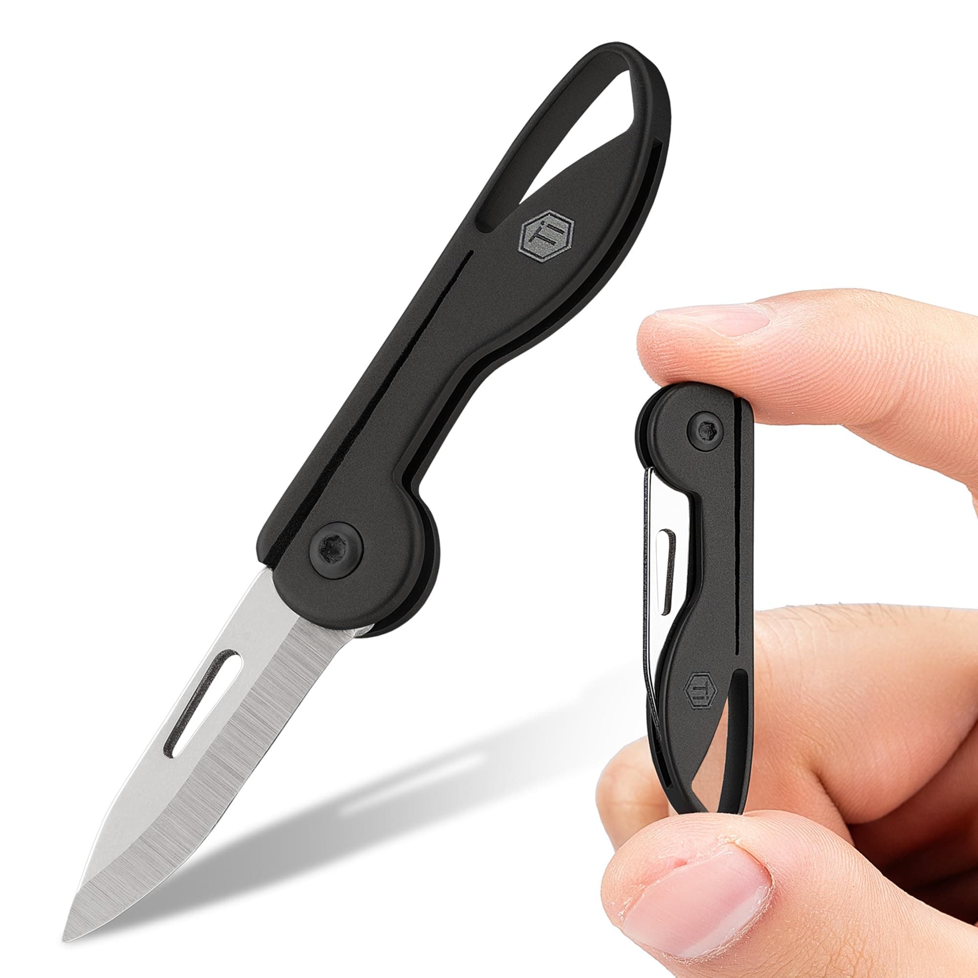 KeyUnity KK05BK Mini Titanium Alloy Knife Pocket Folding Knife EDC Knife with Key Ring Small Knife Folding Knife Black Knife