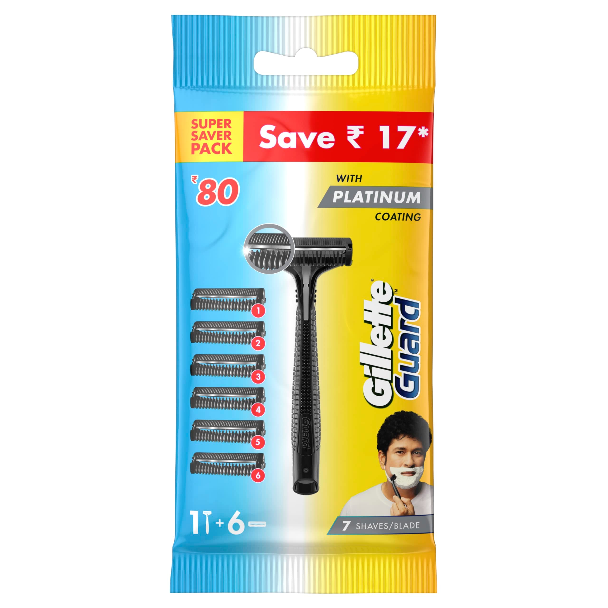 Guard Manual Shaving Razor Blades - 6 Cartridges, 1 Razor