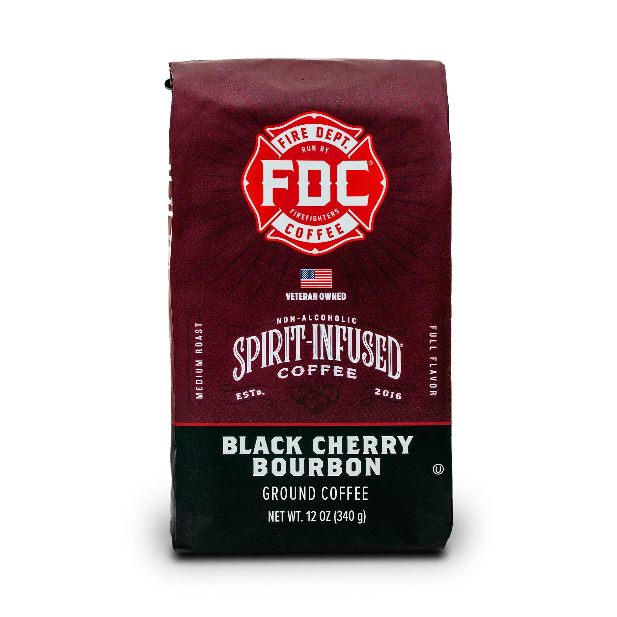 Fire Department Coffee - Black Cherry Bourbon Coffee - Gives Back to Firefighters - Premium Bourbon Infused Ground - Non-Alcoholic - Roasted in the USA - Veteran Owned - 12 oz