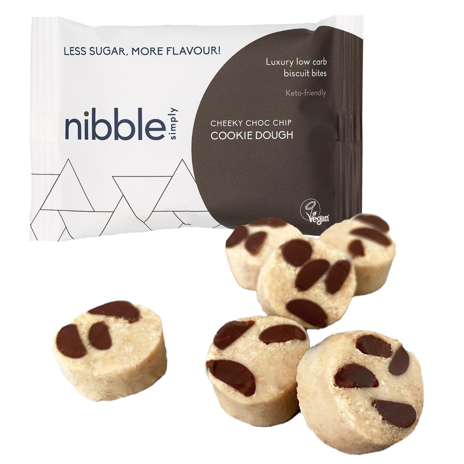 Nibble Simply Cheeky Choc Chip COOKIE DOUGH - Low carb, lower sugar, keto, vegan (12 x 36g packs)