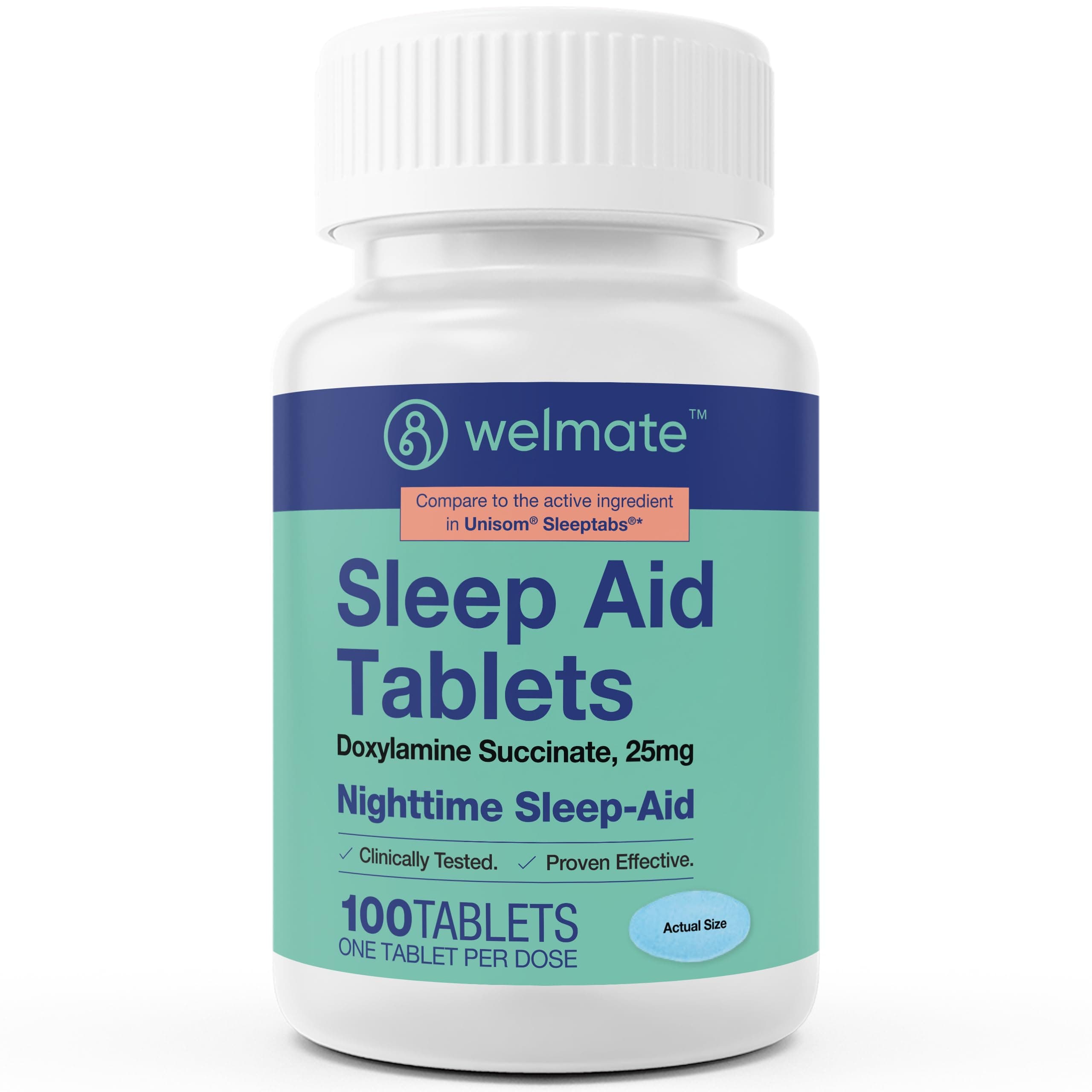 WELMATE Sleep Aid |Doxylamine Succinate 25mg. 100 Count Extended-Release Tablets