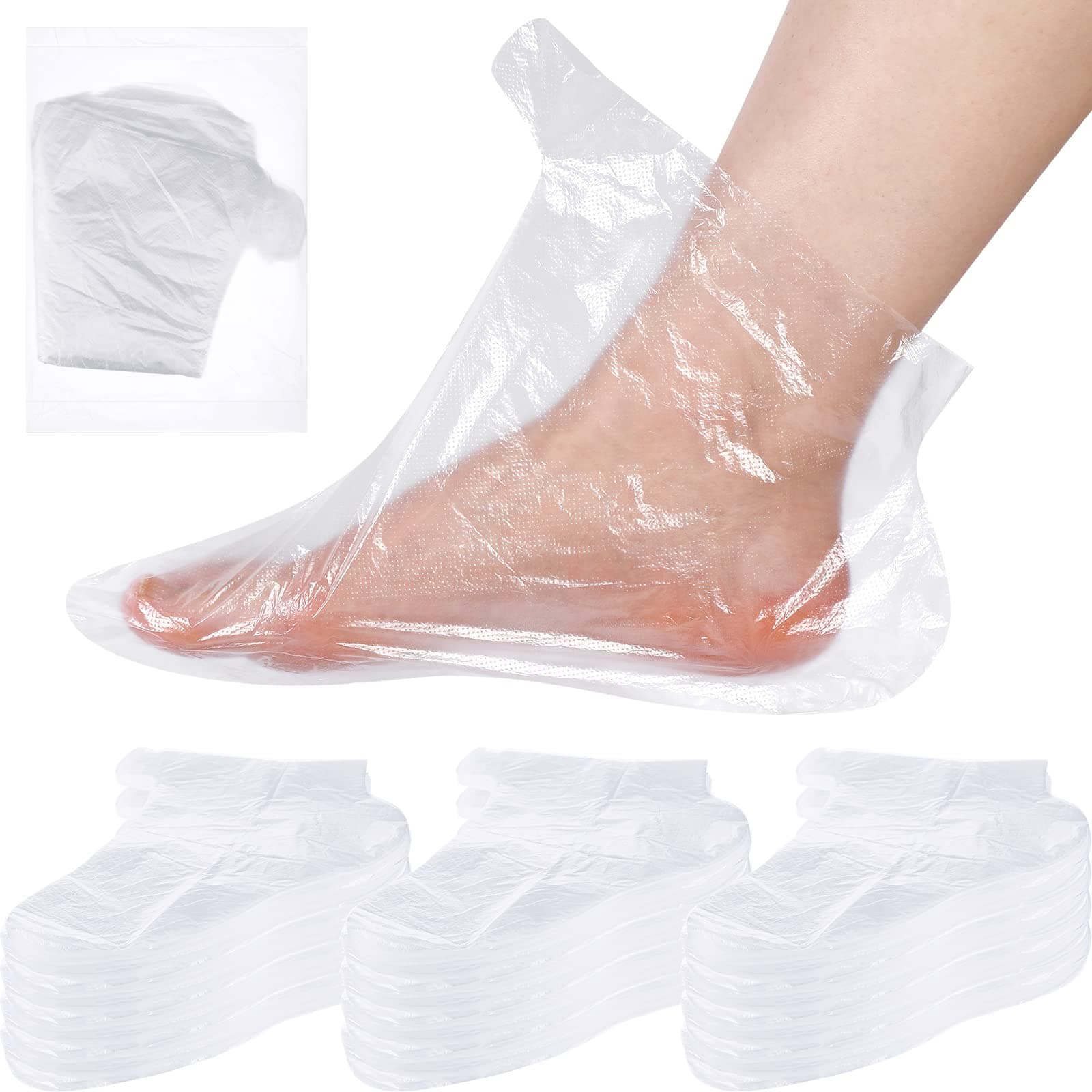 Hoolerry 500 Pcs Plastic Foot Covers for Feet Plastic Socks for Moisturizing Foot Gloves Paraffin Wax Bath Liners with Snug Closure Stickers, Spa Moisturizing Pedicure Supplies