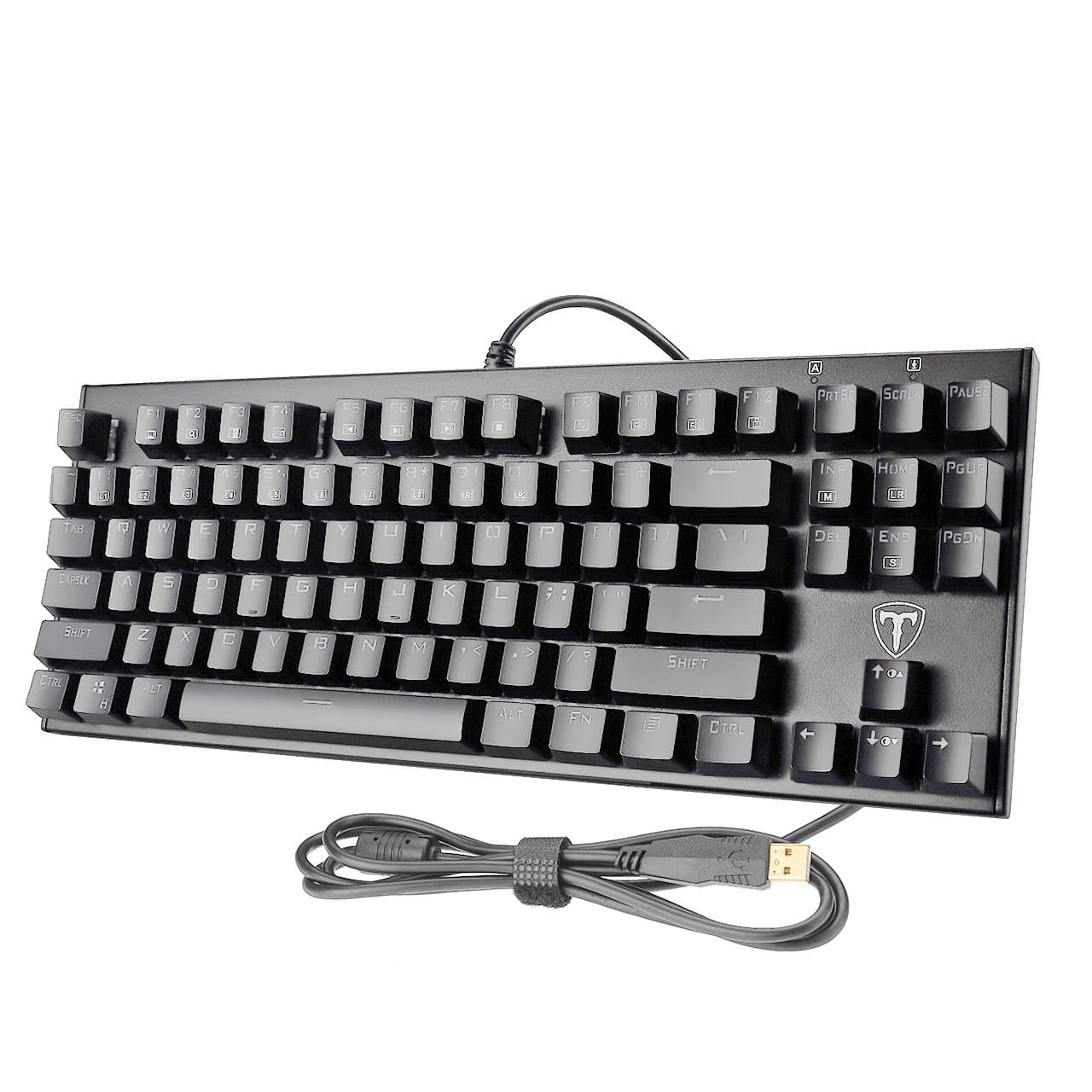 TOMOKO Water-Resistant 87 Key LED Backlit Mechanical Gaming Keyboard with Blue Switches, 6-Color LED Backlit, Gray