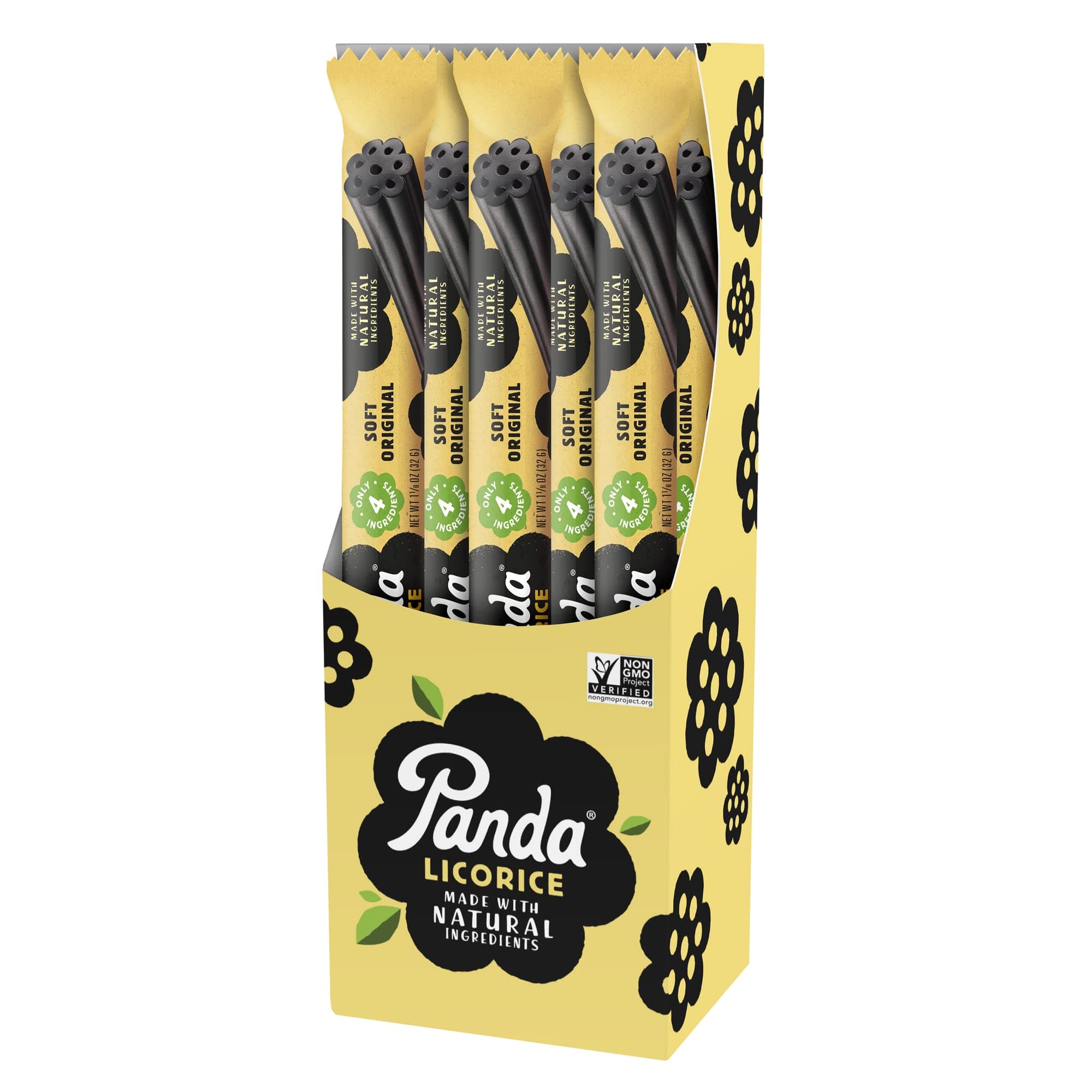 Panda ® | Natural Soft Original Licorice | Pure Panda Black Licorice Candy Made with Only Four Natural Ingredients | Non-GMO Project verified | Vegan & Fat Free | 32 Gr - 1,125 OZ x 20 Bars Pack