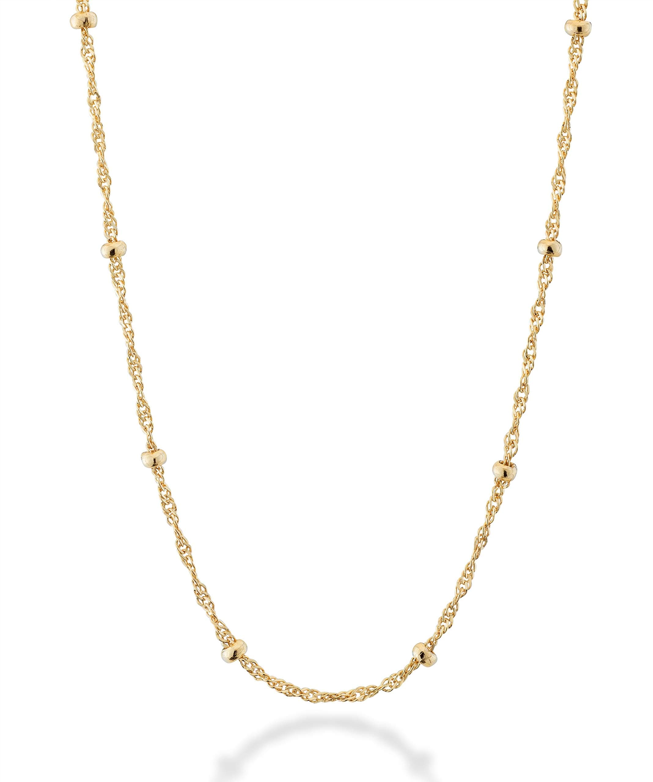 Italian 18K Gold Plated 925 Sterling Silver Singapore Bead Chain Station Necklace for Women, Made in Italy