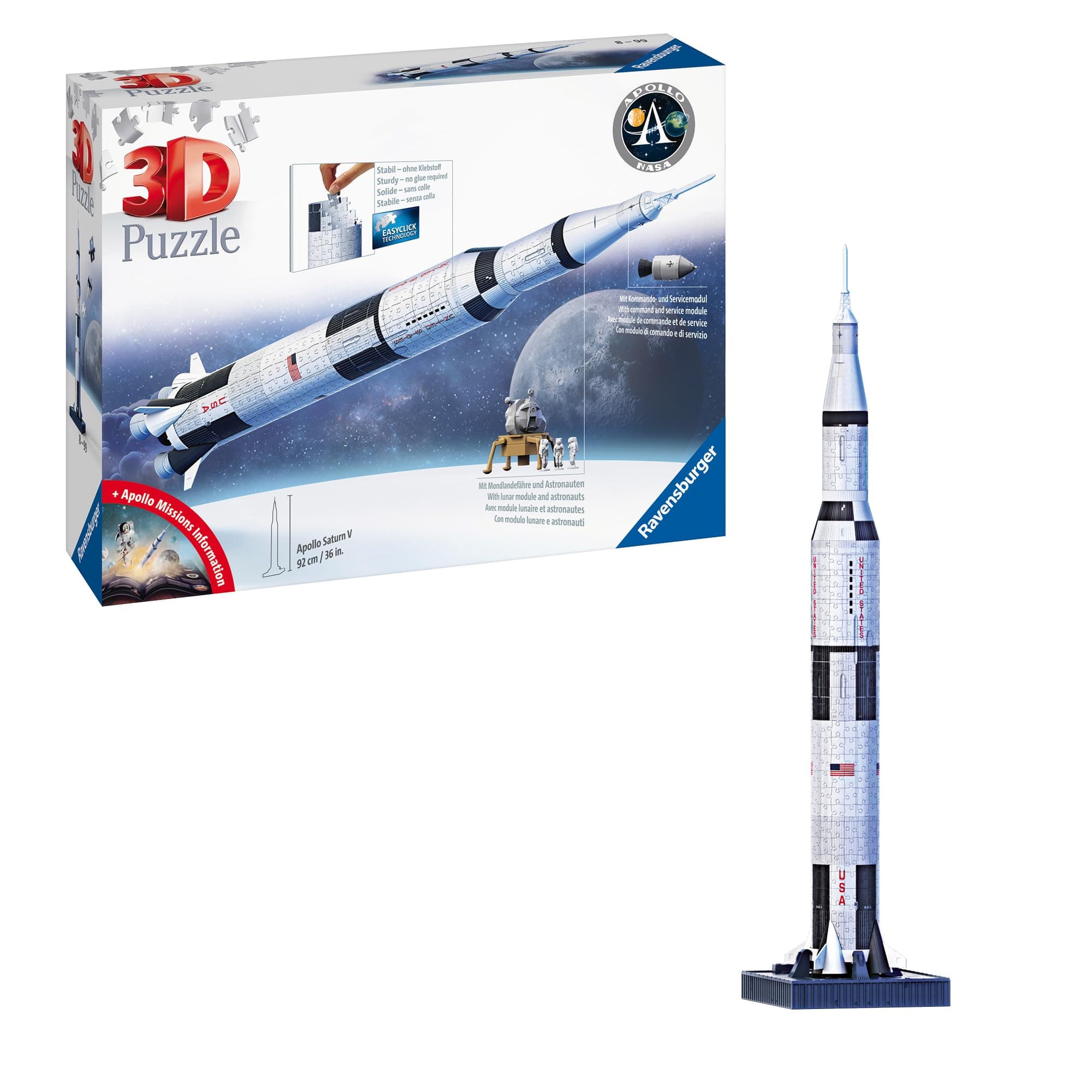 Apollo Saturn V Rocket 3D Jigsaw Puzzle for Kids and Adults Age 8 Years Up - 440 Pieces - No Glue Required