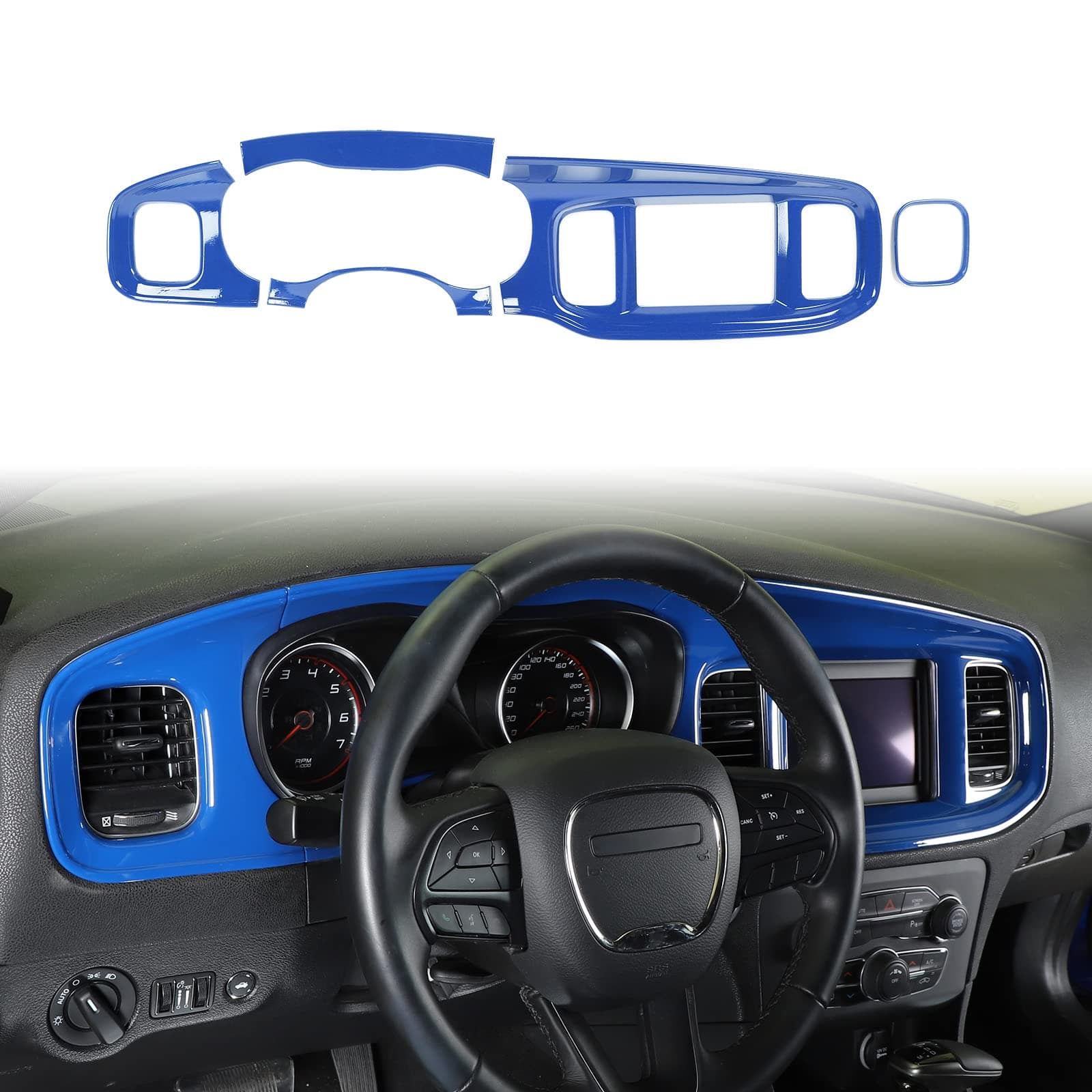 JWWY 充電器 センターコンソール ダッシュボード トリム 2015-2022 Dodge Charger用 ABS ブルー 5個
