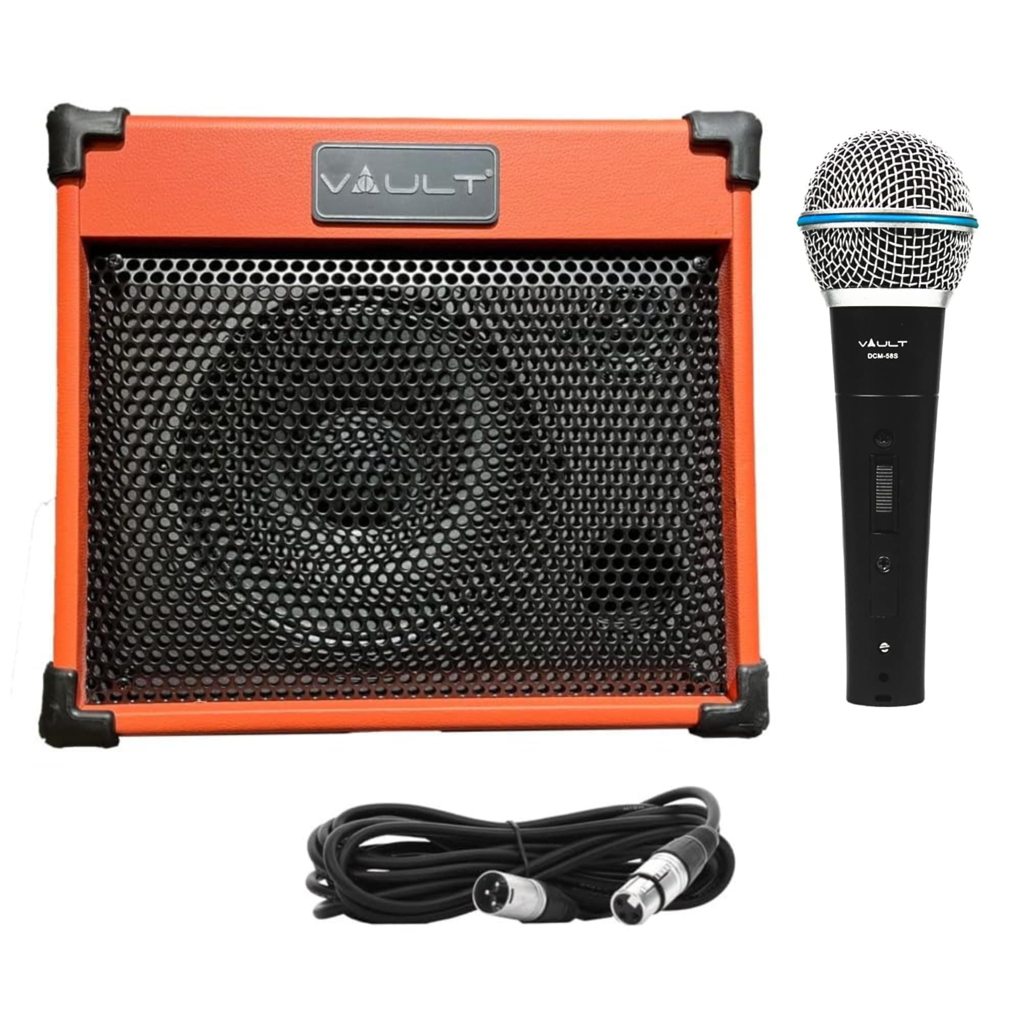 Nomad 20 Twenty Watt Two Channel Amplifier with VAULT DCM-58S Dynamic Cardioid Microphone with Switch, Mic Clip and XLR Cable