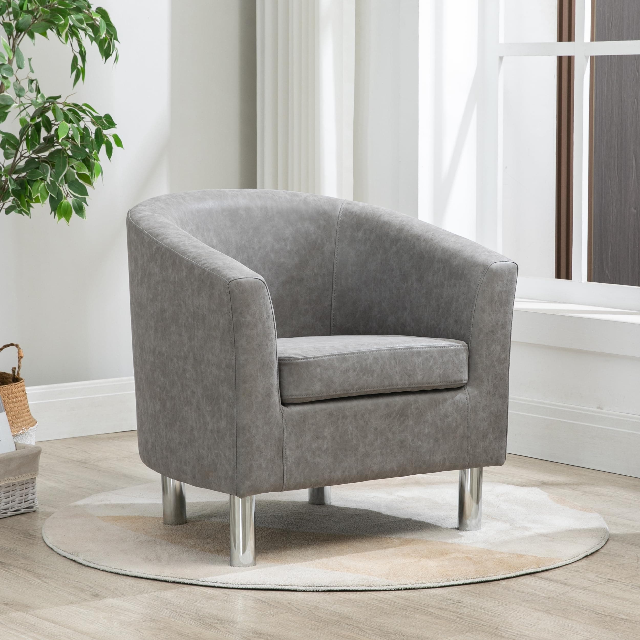 The Home Garden StoreCamden Leather Tub Chair Armchair Dining Living Room Office Reception Grey