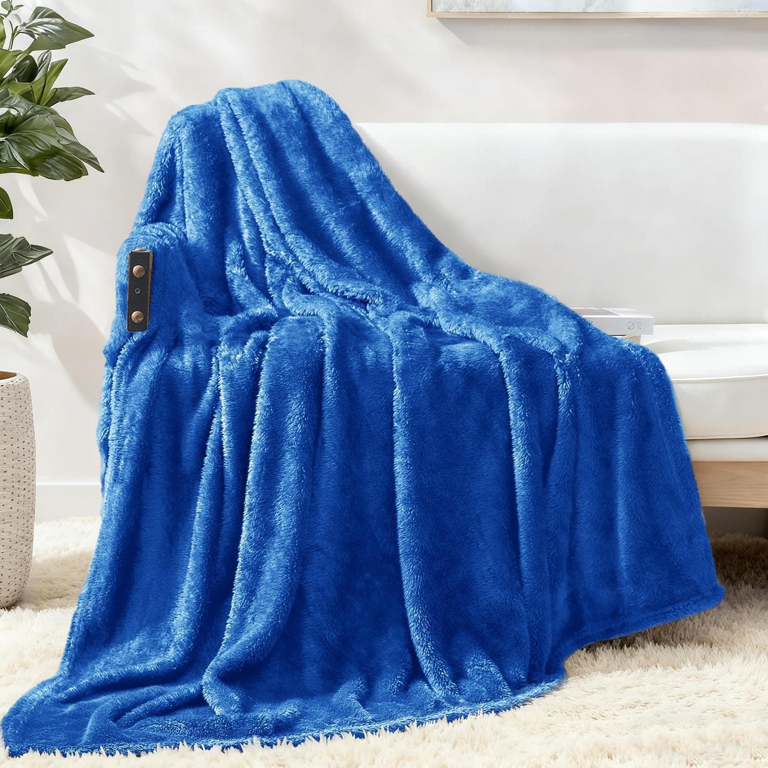 Plush Fuzzy Fleece Throw Blanket Extra Large, Super Soft, Fluffy and Warm Blankets for Couch, Bed, All Season (Cobalt Blue, 50x70 inches)
