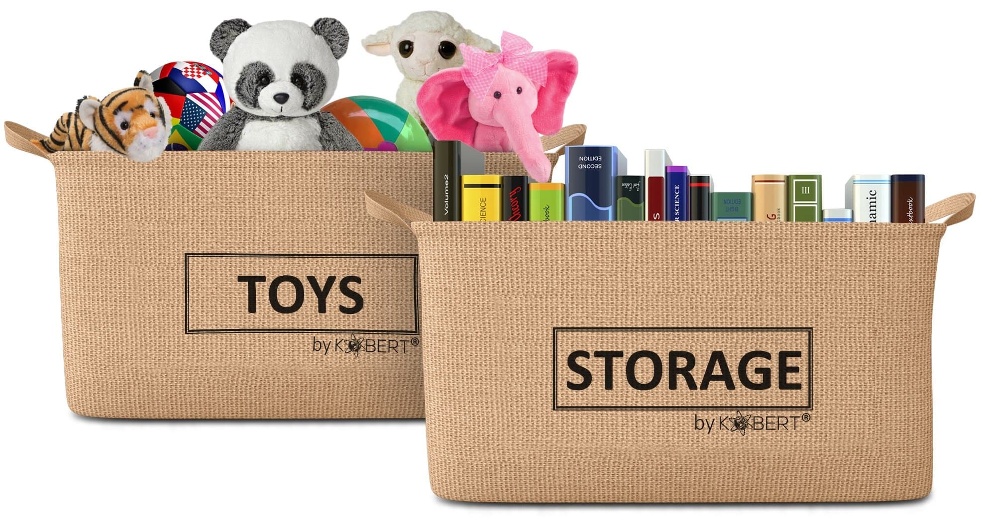 X-Large Jute Storage Bin Toy Basket 20x12x11 inches (2-Pack) [Multi-packs available] Collapsible Box Chest Organizer, Reversible Design, Water-resistant, Great for Living Room, Kitchen, Kids Baby Room