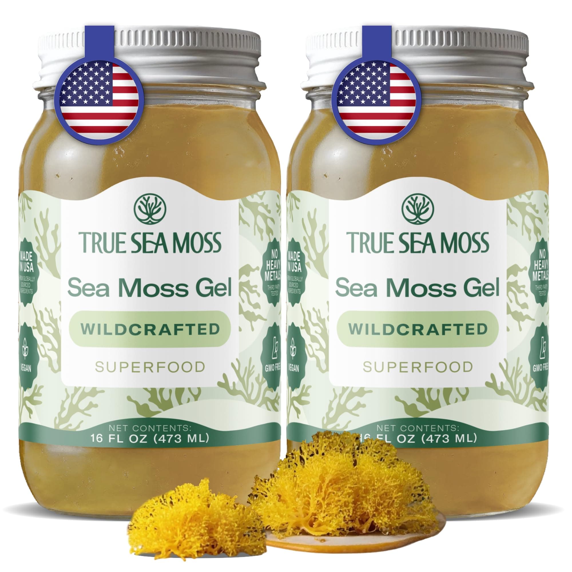 TrueSeaMoss Sea Moss Gel – Made in USA – Wildcrafted Seamoss & Jarred Vegetables – Original, Pack of 2 (Labels may Vary)