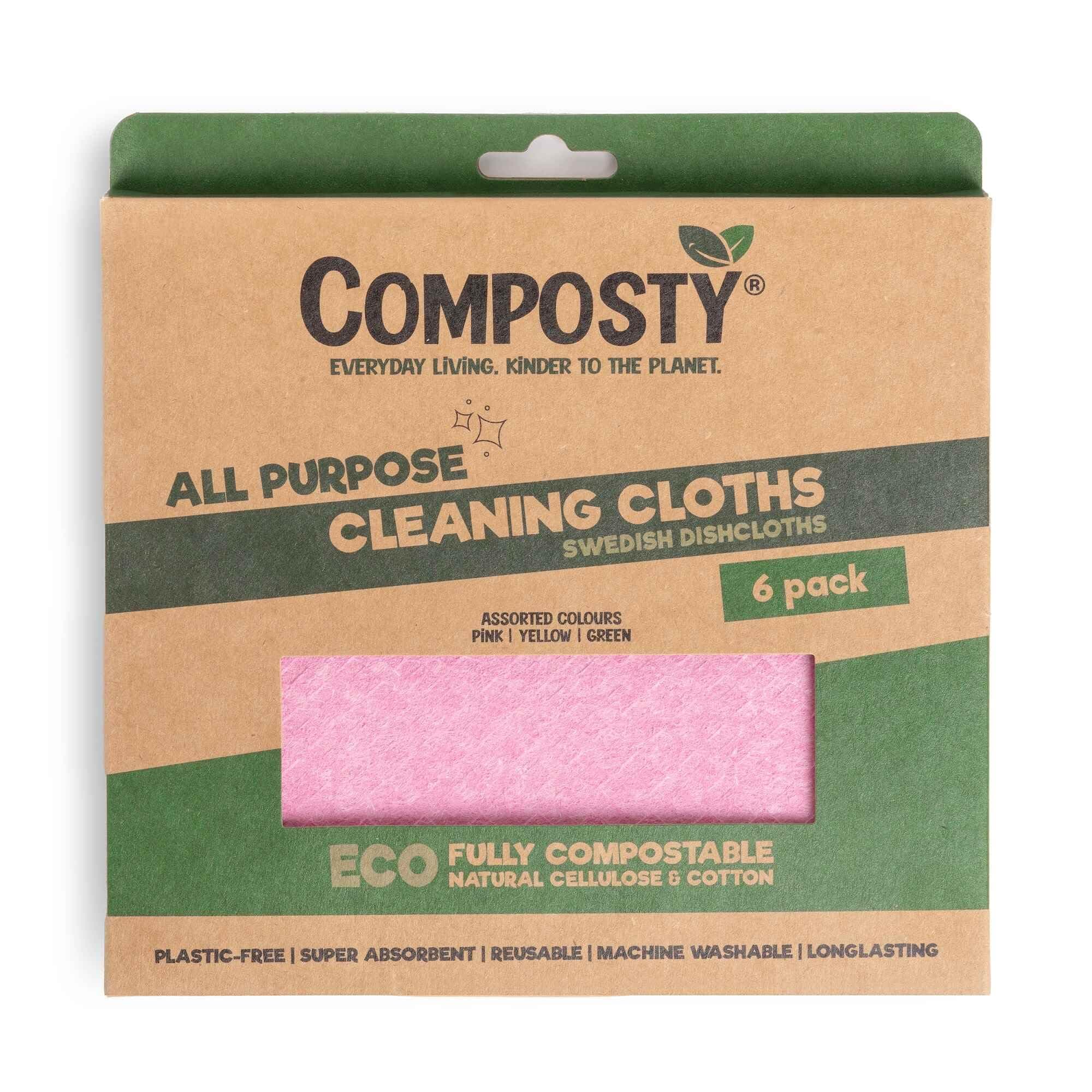 Composty® Swedish Dishcloth | Eco Friendly & Sustainable | Biodegradable Cellulose Sponge Cloths | Absorbent Kitchen Cleaning Cloth | Reusable Kitchen Eco Sponge | Replaces Paper Towel | Plant 1 Tree