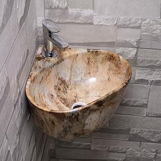 Sponsored Ad - Wall Mounted Wash Basin for Bathroom | Ceramic Wash Basin | Wall Hung Small Corner Wash Basin/sink (14.17 X 13.38 X 6.10 In)