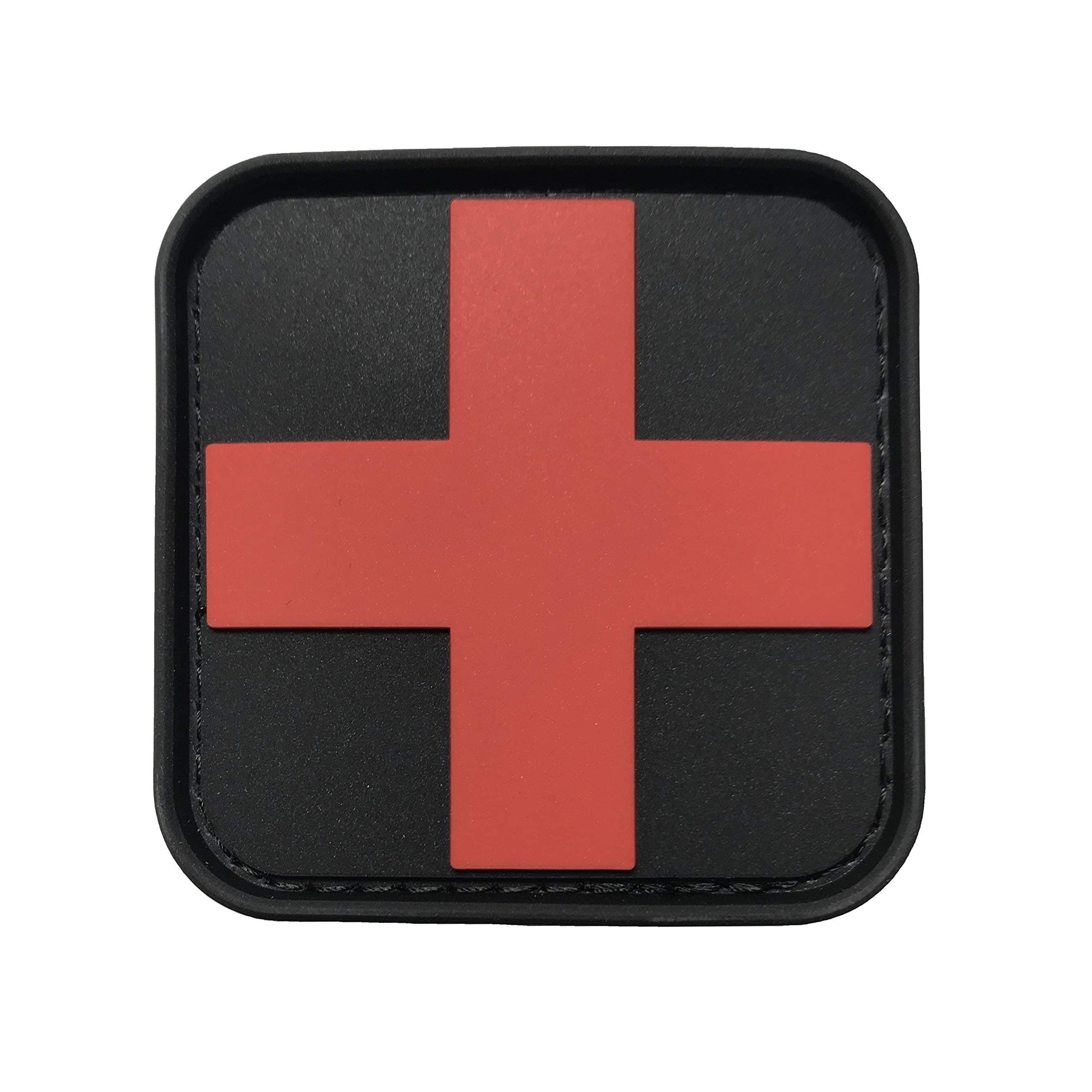 Medic First Aid Morale Patch - Perfect for IFAK Rip Away Pouch, EMT, EMS, Trauma, Medical, Paramedic, First Response Rescue Kit, Tactical, Combat, Emergency, Blow Out, EDC Bag (Black-Red)