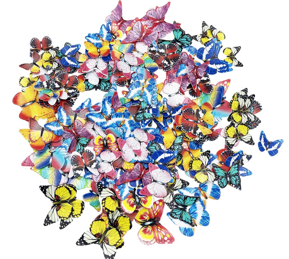 Set of 314 Edible Flowers & Butterflies Cupcake Toppers Wedding Cake Party Food Decoration Mixed Size & Colour (Mix butterfly)