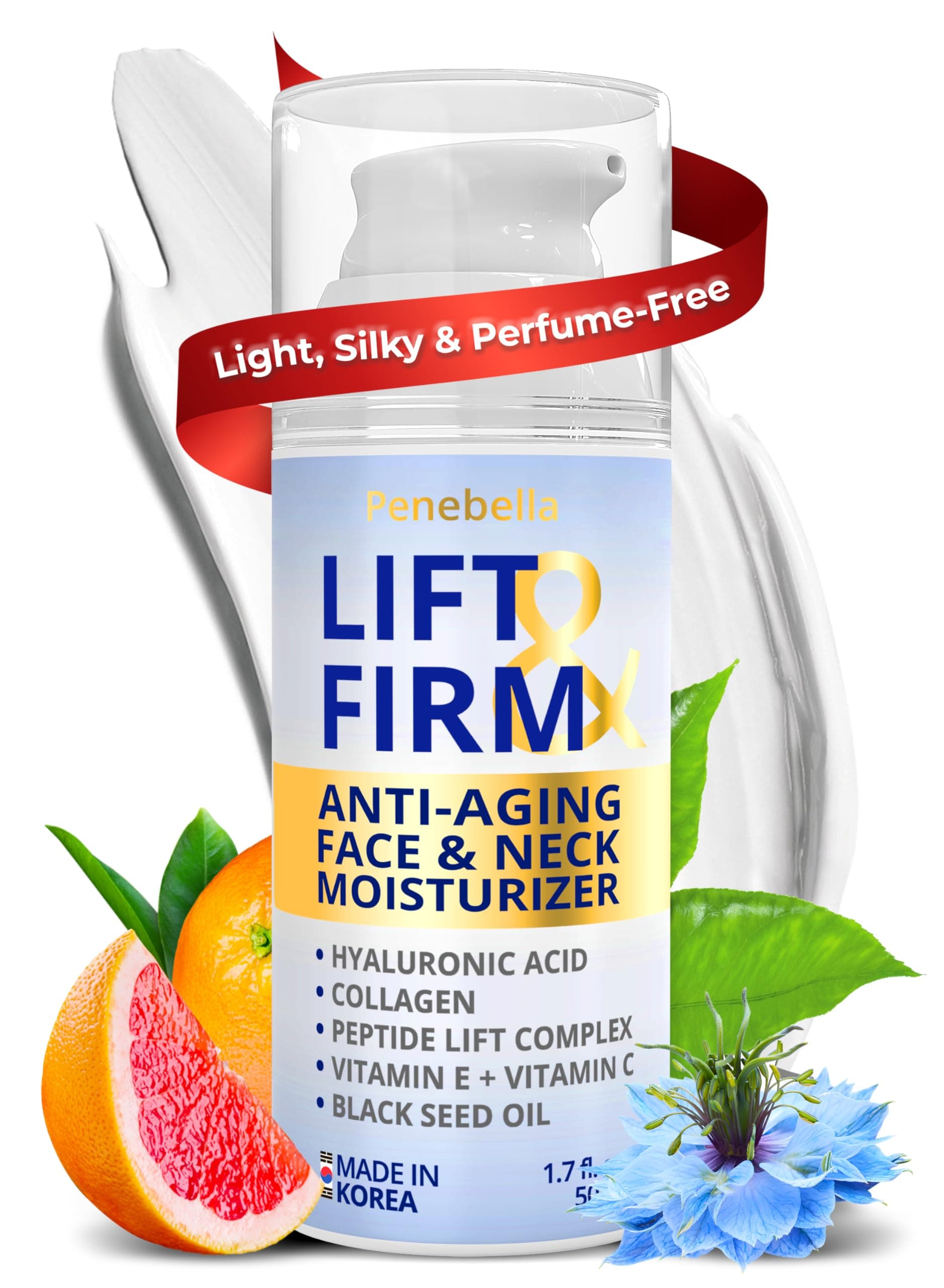 Face & Neck Cream for Tightening and Firming - Hyaluronic Acid 4D, Vitamin E + B5, Elastin - Made in Europe - Lift & Firm Cream - Face Moisturizer Anti Aging Treatment for All Skin