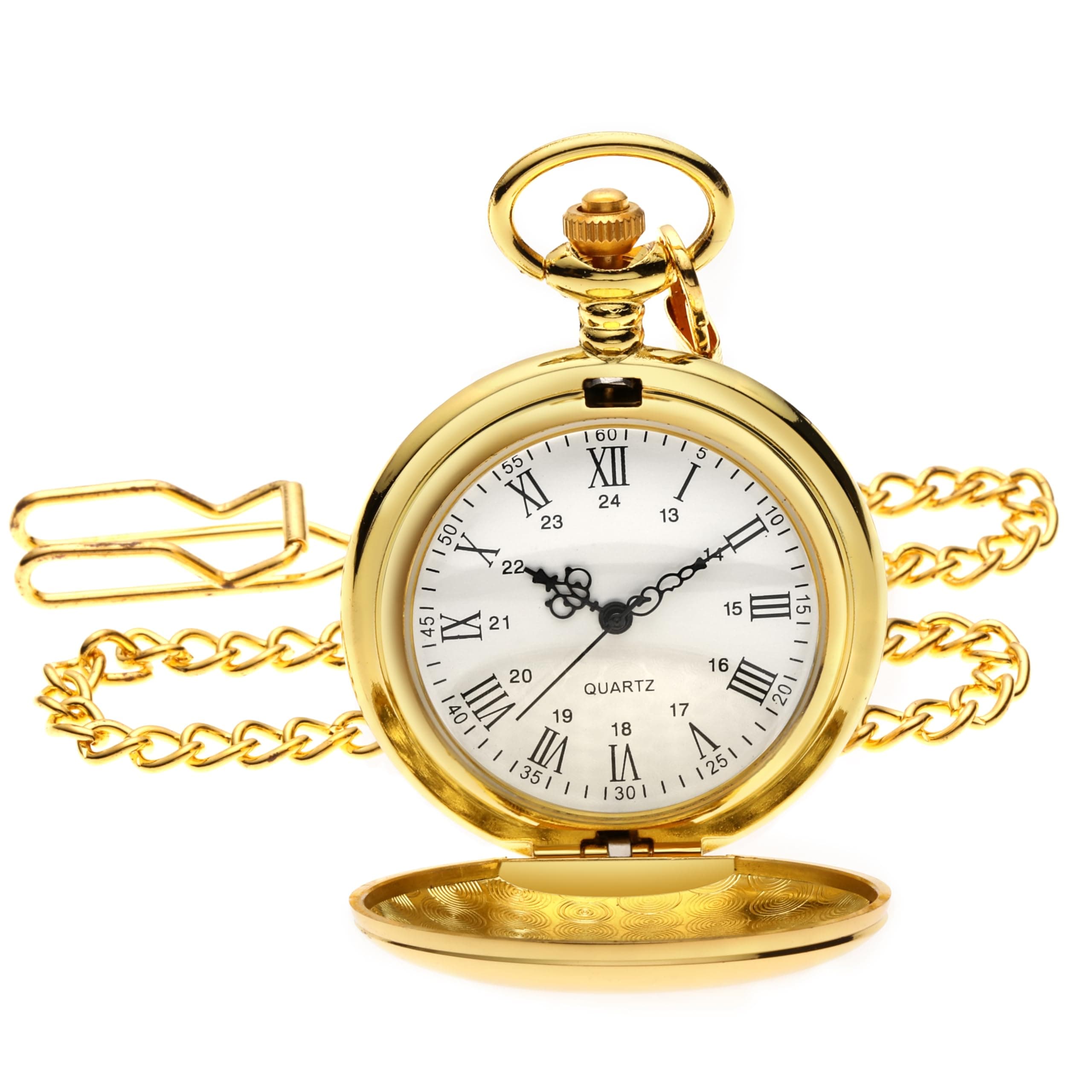 Smooth Vintage Pocket Watch with Chain, Classic Alloy Pocket Watches for Men Women, 1920s Style Quartz Pocketwatch, 1.78" Diameter