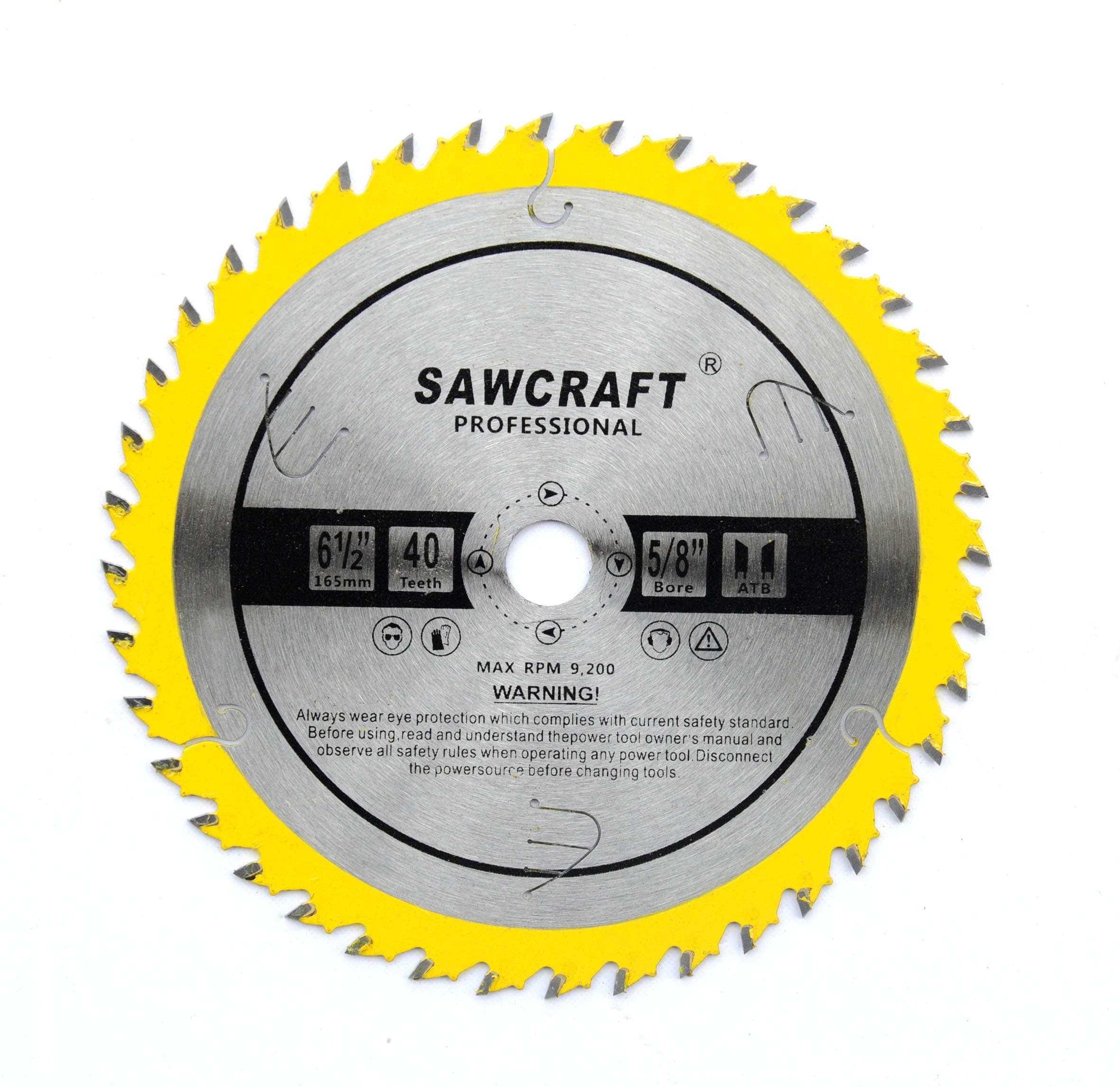 Sawcraft 6-1/2 Inch Circular Saw Blade 40 Teeth ATB Fast Cutting Carbide Saw Blades with 5/8-Inch Arbor