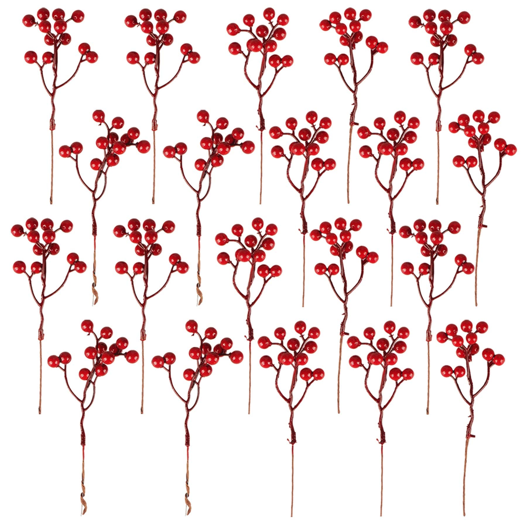 Fangoo 20 Pack 7 Inch Artificial Red Berry Picks for Christmas Tree Burgundy Red Berries Stems Holly Berry Branches Ornaments Wreath Crafts Wedding Holiday Season Winter Home Decor