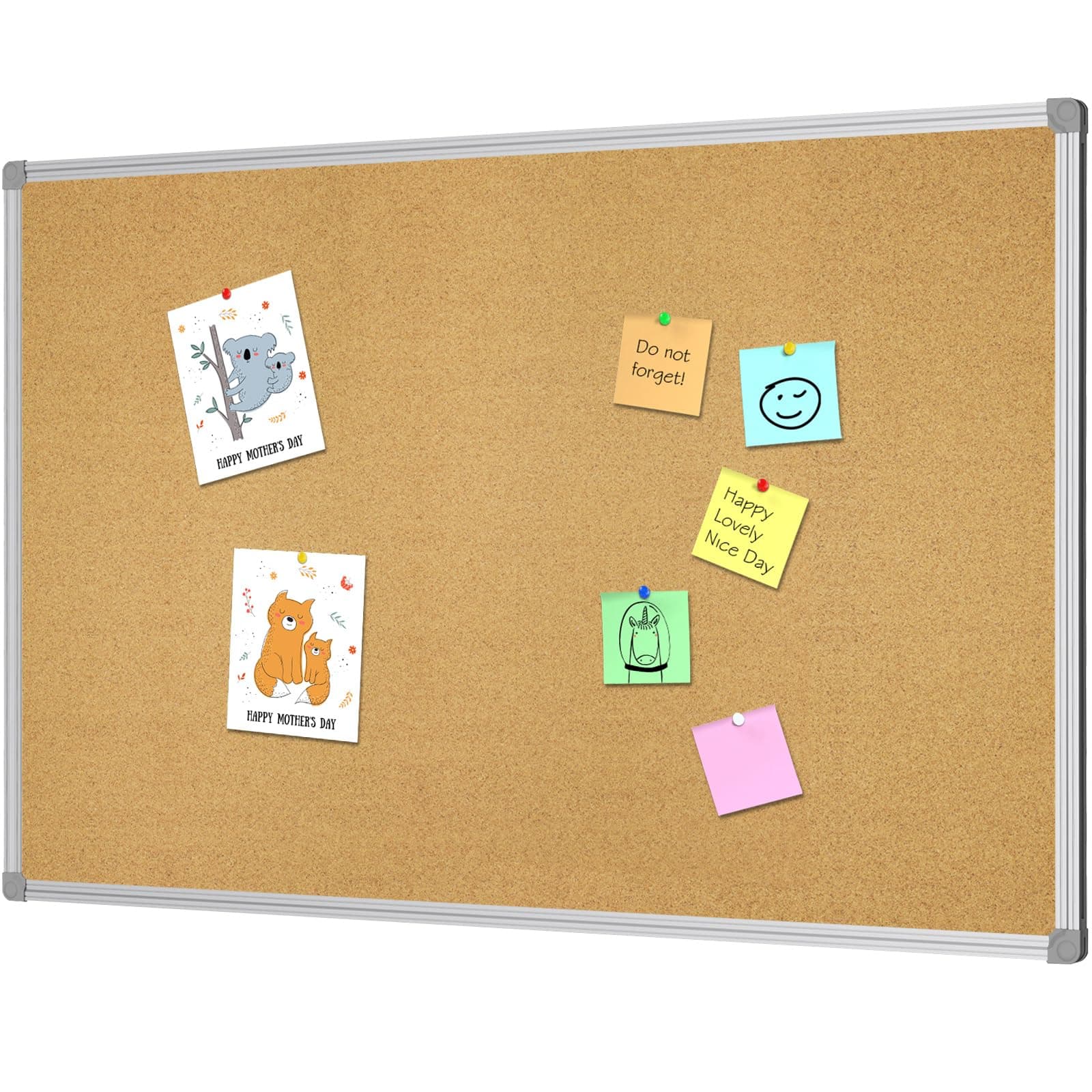 Cork Board Bulletin Board, Double Sided Corkboard 36" x 24", Wall-Mounted Aluminum Framed Message Presentation Notice Board 3 x 2