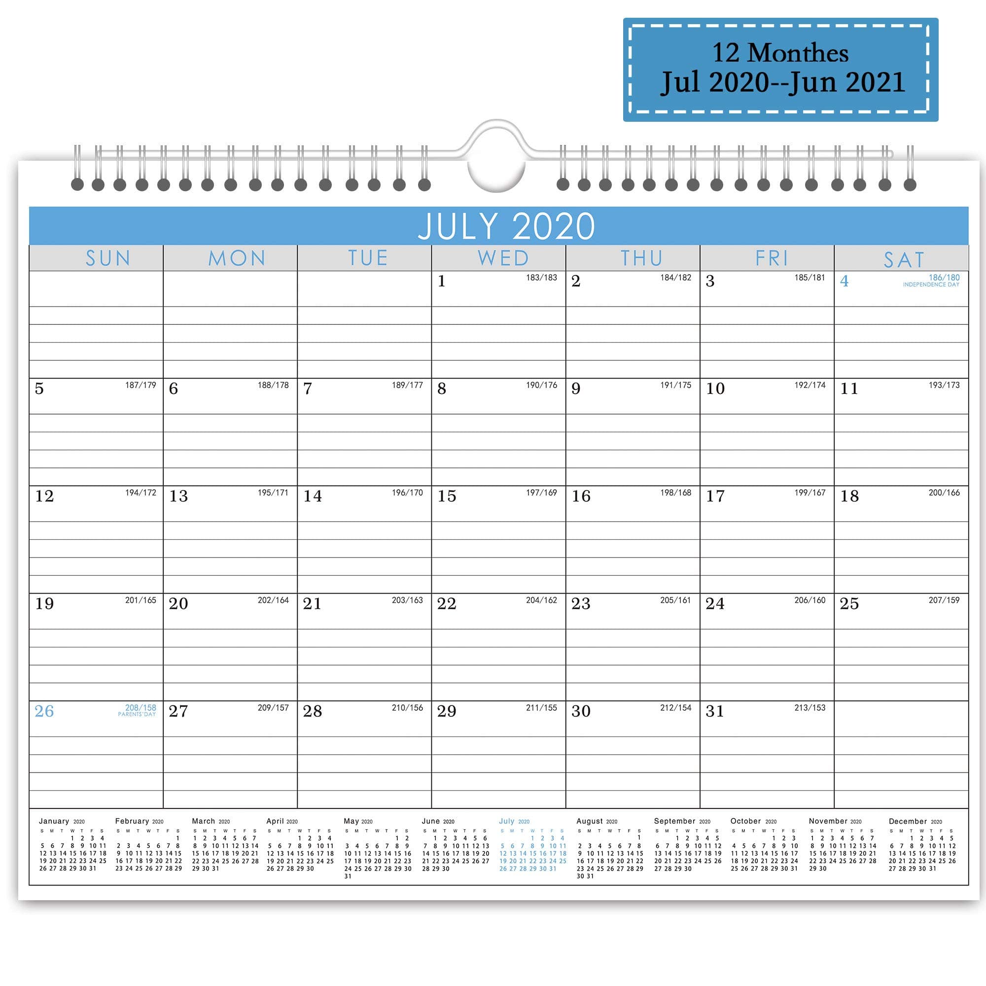 Wall Calendar 2020 Monthly Overview with Julian Date, 2020 Yearly Planner with Wire Bound Hanger, 12 Monthes Academic Desktop for Office and Family,11.5 ¡Á 15 inches