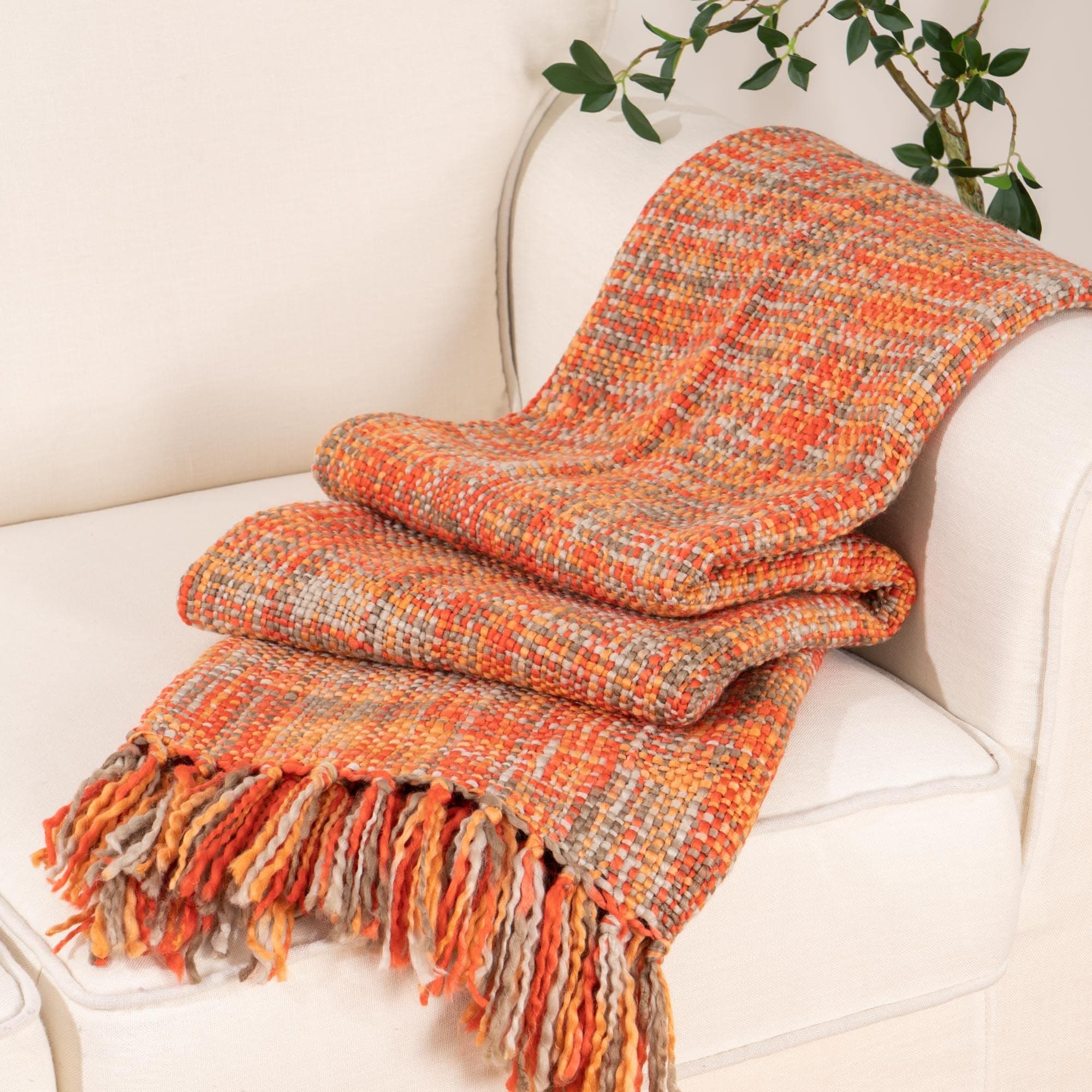 BATTILO HOME Colorful Boho Throw Blanket with Tassels for Couch Bed Halloween Decor Home Decor 50"x60", Rust Orange