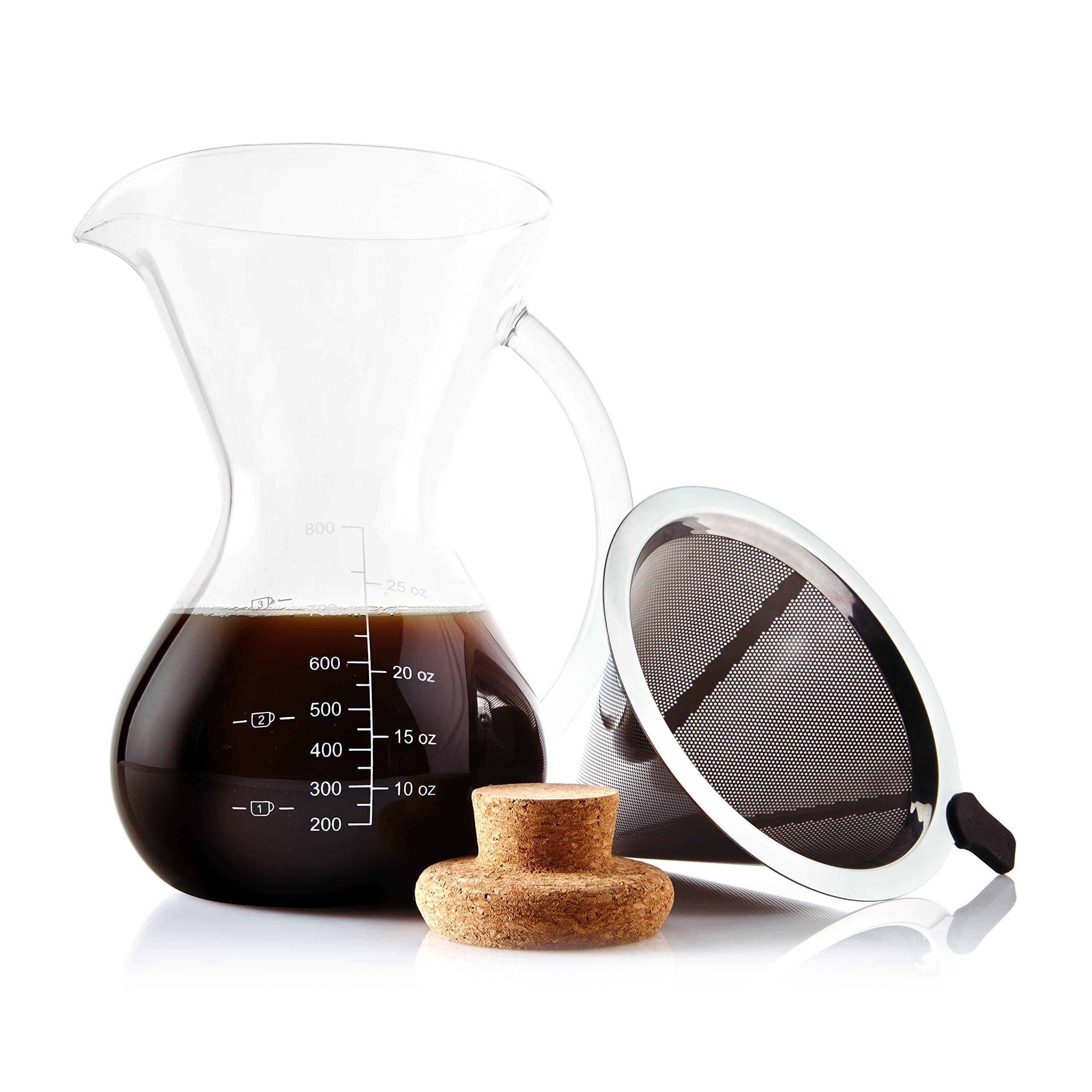 Apace Living Pour Over Coffee Maker Set w/Coffee Scoop and Cork Lid - Elegant Coffee Dripper Pot w/Glass Carafe & Permanent Stainless Steel Filter (800 ML)