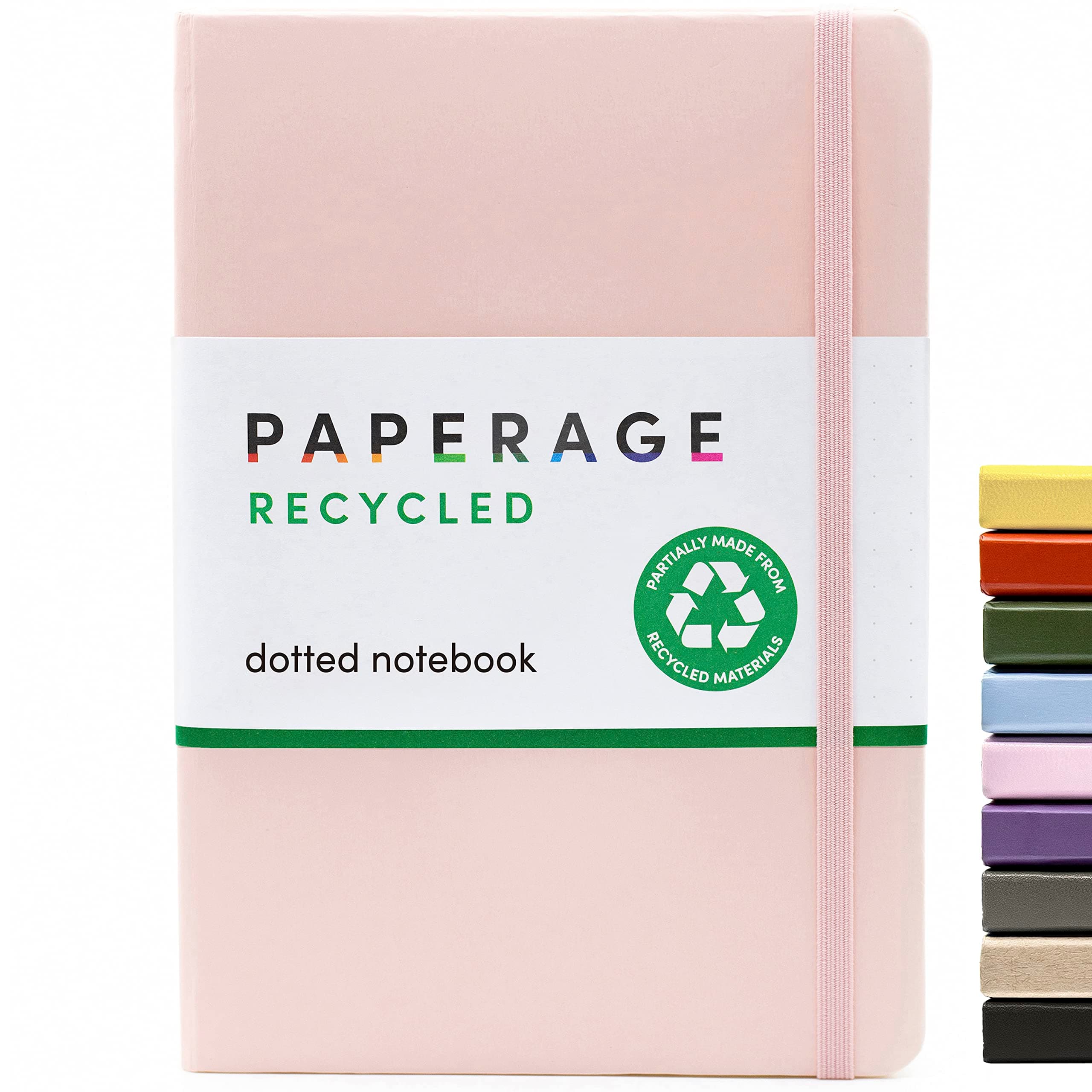 Recycled Dotted Notebook Journal - Hardcover with Elastic Closure and Bookmark- Recycled Paper- Pink Blush, Dotted - 5.7 by 8 inches- great for journaling, notes, home, school and office