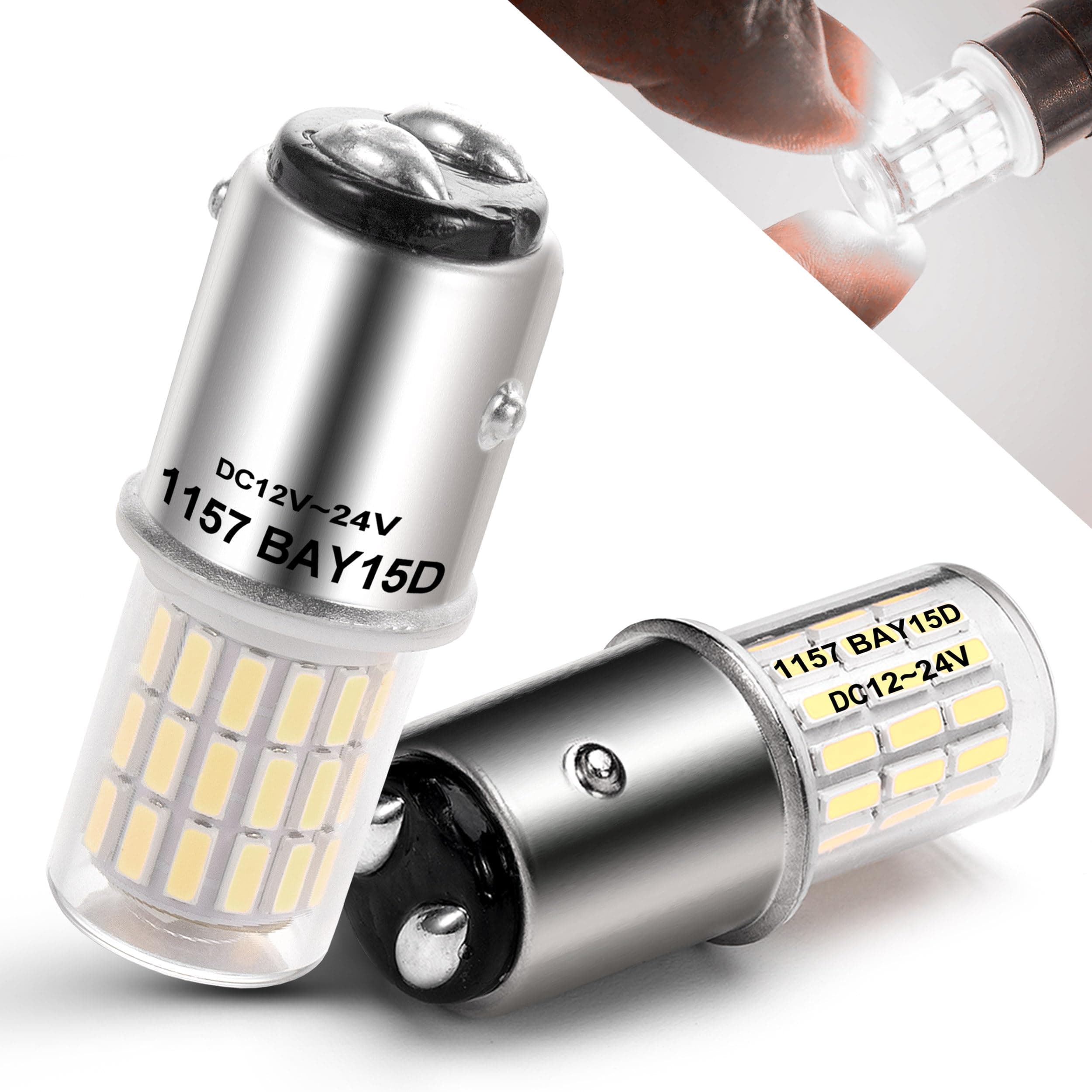 DC12-24V 1157 Led Brake Light Bulb, BAY15D 7528 2057 2357 3 Watt Super Bright 6000K Xenon White LED Replacement Backup Reverse Daytime Running Light for Car Camper RV Trailer Boat, 2 Pack