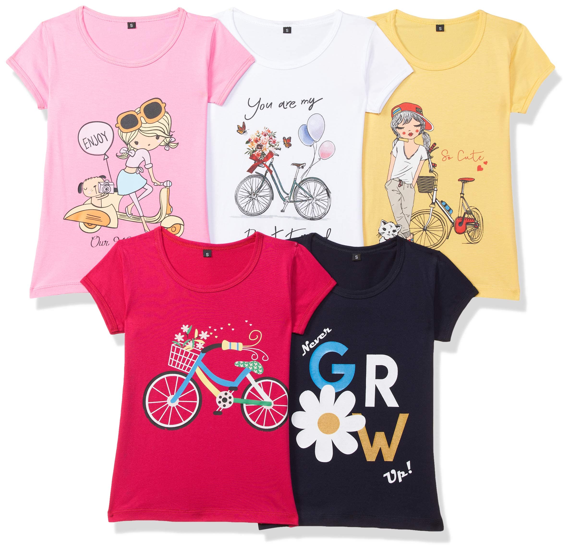 Girls Girls half sleeve printed tshirt T-Shirt (pack of 5)