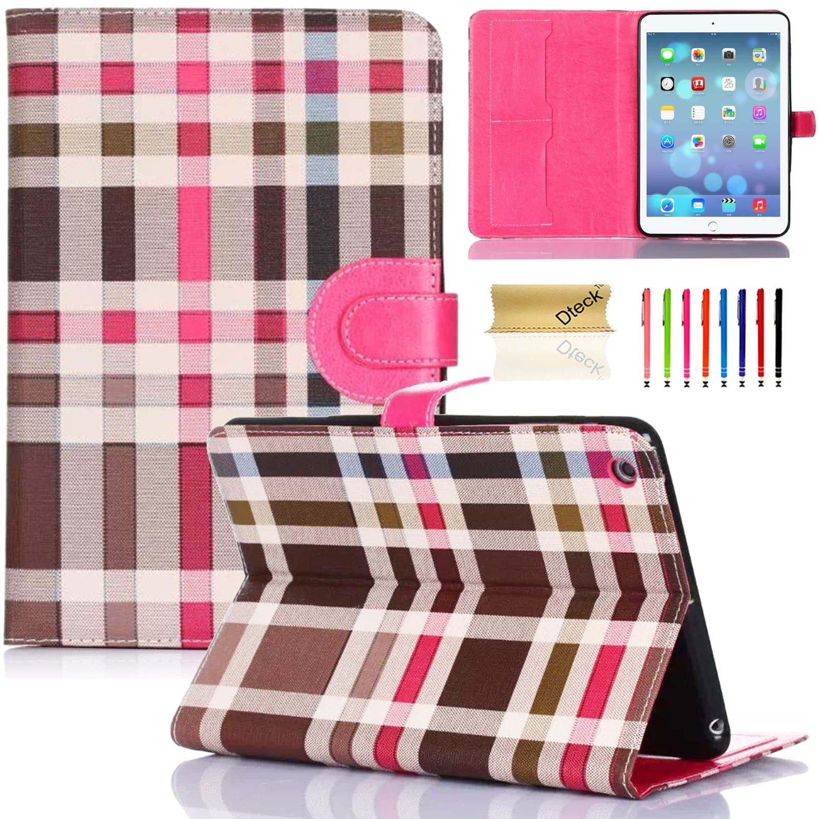 iPad Air 2 Case, iPad 6 Case, Dteck(TM) Ultra Slim Synthetic Leather Flip Stand Case with [Auto Sleep/Wake] Pretty Smart Wallet Stand Cover for Apple iPad Air 2(02-Pink Plaid Pattern)