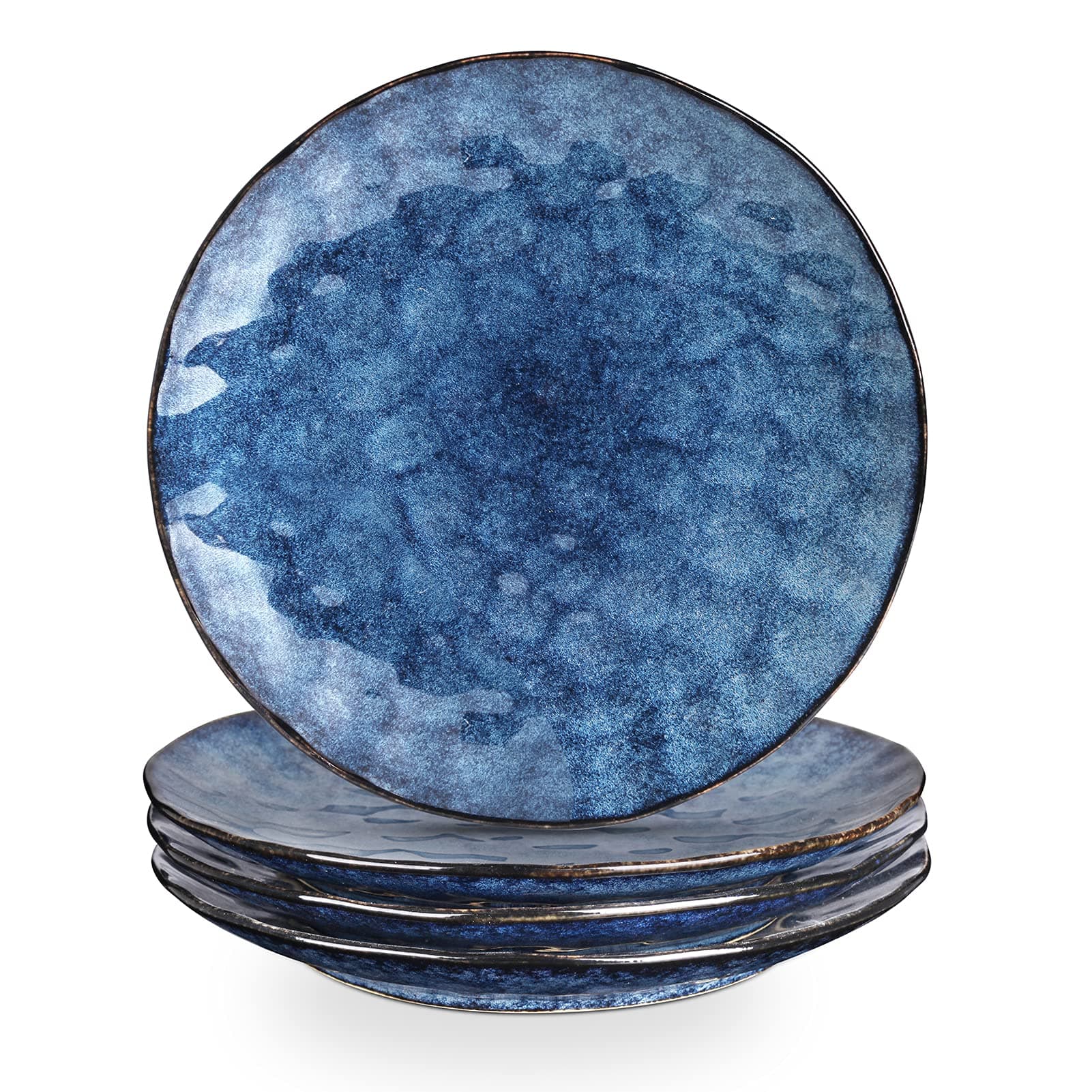 Dinner Plate Set of 4, 10.5 Inch (26.7 cm), Round, Microwave, Oven, Dishwasher Safe, Scratch Resistant, Porcelain Fluted Suitable for Steak, Pasta, Pizza, Home, Party, Restaurant (Blue)