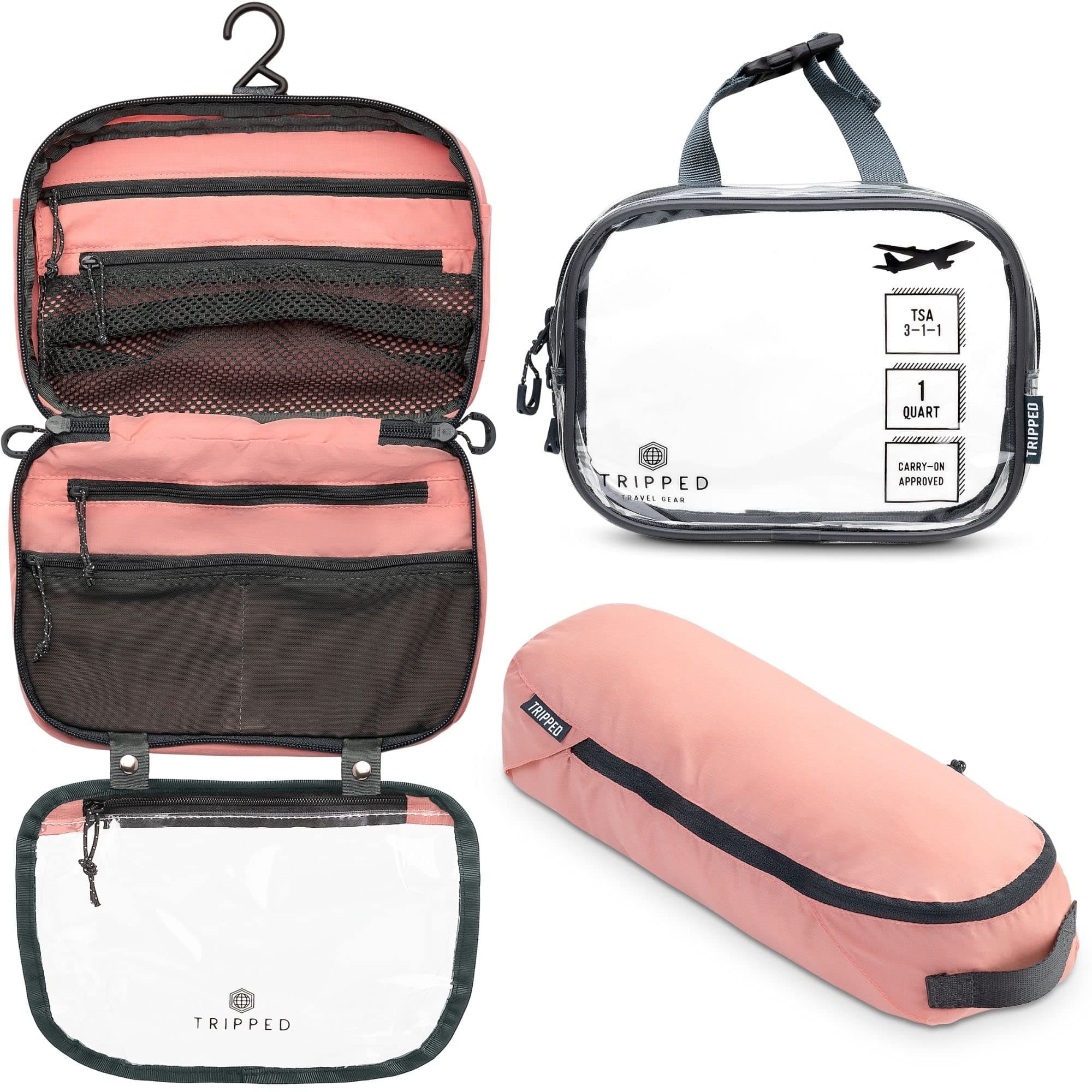 Toiletry Bag Set: Hanging Travel Toiletry Bag + 311 TSA Cosmetic Liquid Bag + Ultralight Accessory Organizer Bag
