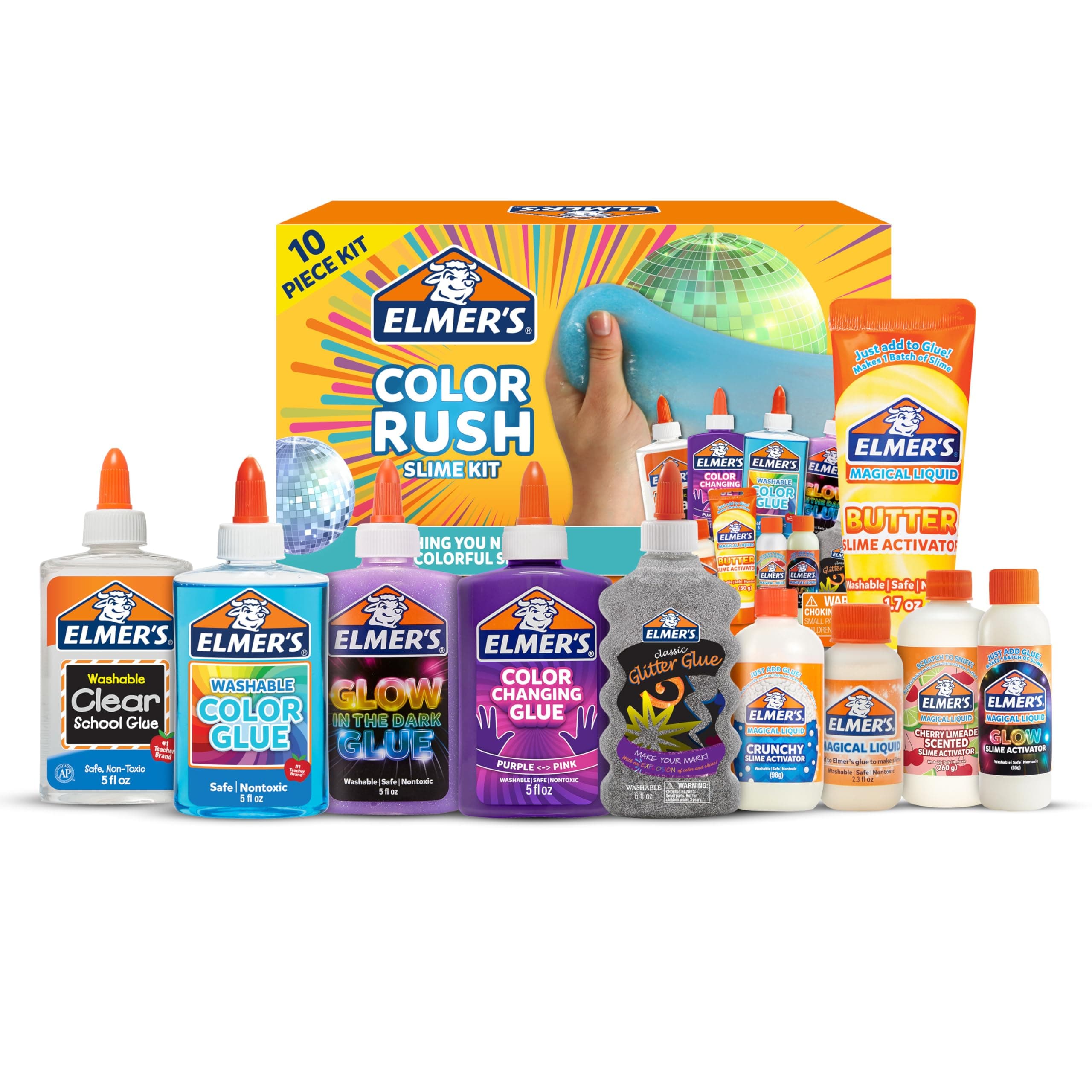 Elmer's Color Rush Slime Kit, Includes Liquid Glue, Activator, Makes Color Changing, Glow in The Dark, Butter Slime and More, 10 Piece Kit - Perfect for Birthday Parties, Gift Idea, Kids Activity